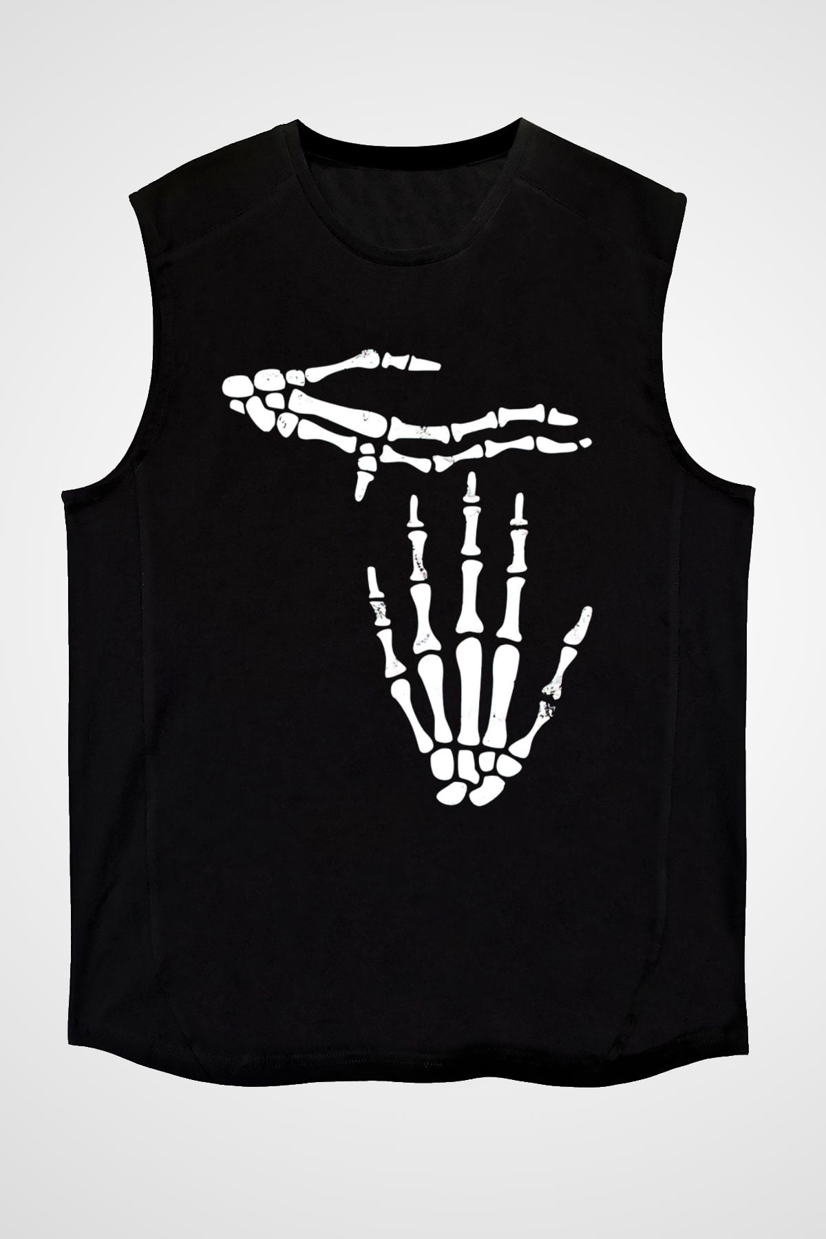 Halloween Baskılı Unisex Siyah Kolsuz Tişört - Tshirt