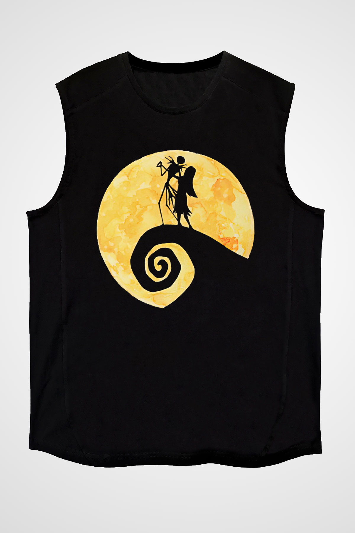Halloween Baskılı Unisex Siyah Kolsuz Tişört - Tshirt