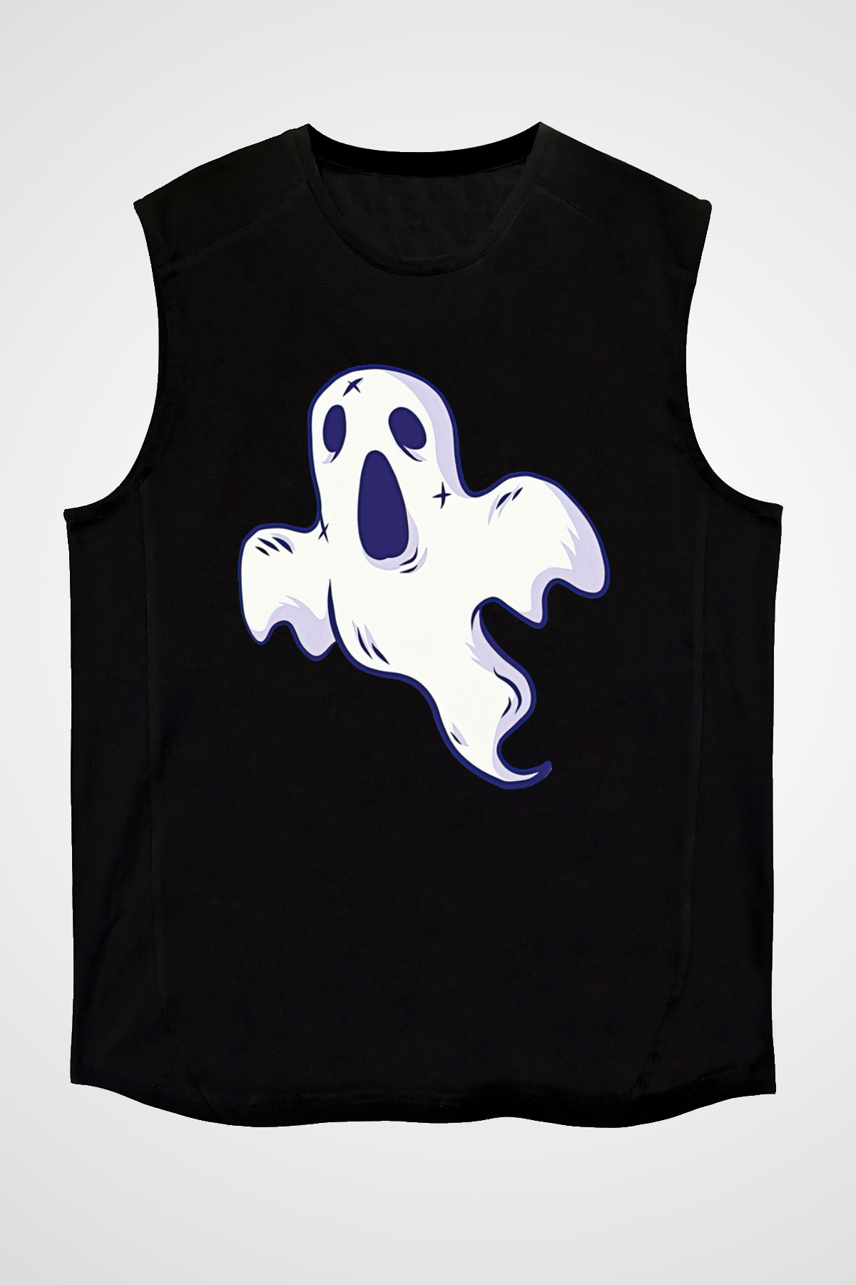 Halloween Baskılı Unisex Siyah Kolsuz Tişört - Tshirt