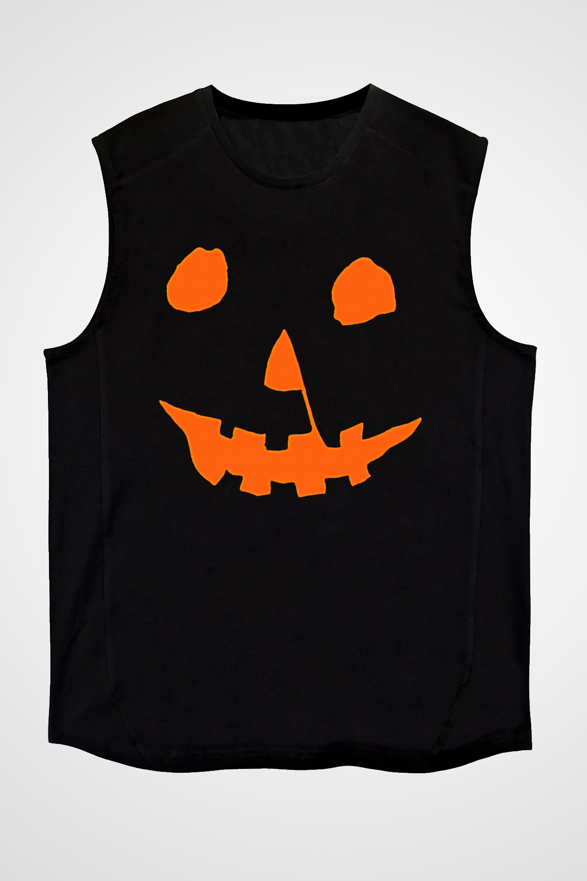 Halloween Baskılı Unisex Siyah Kolsuz Tişört - Tshirt