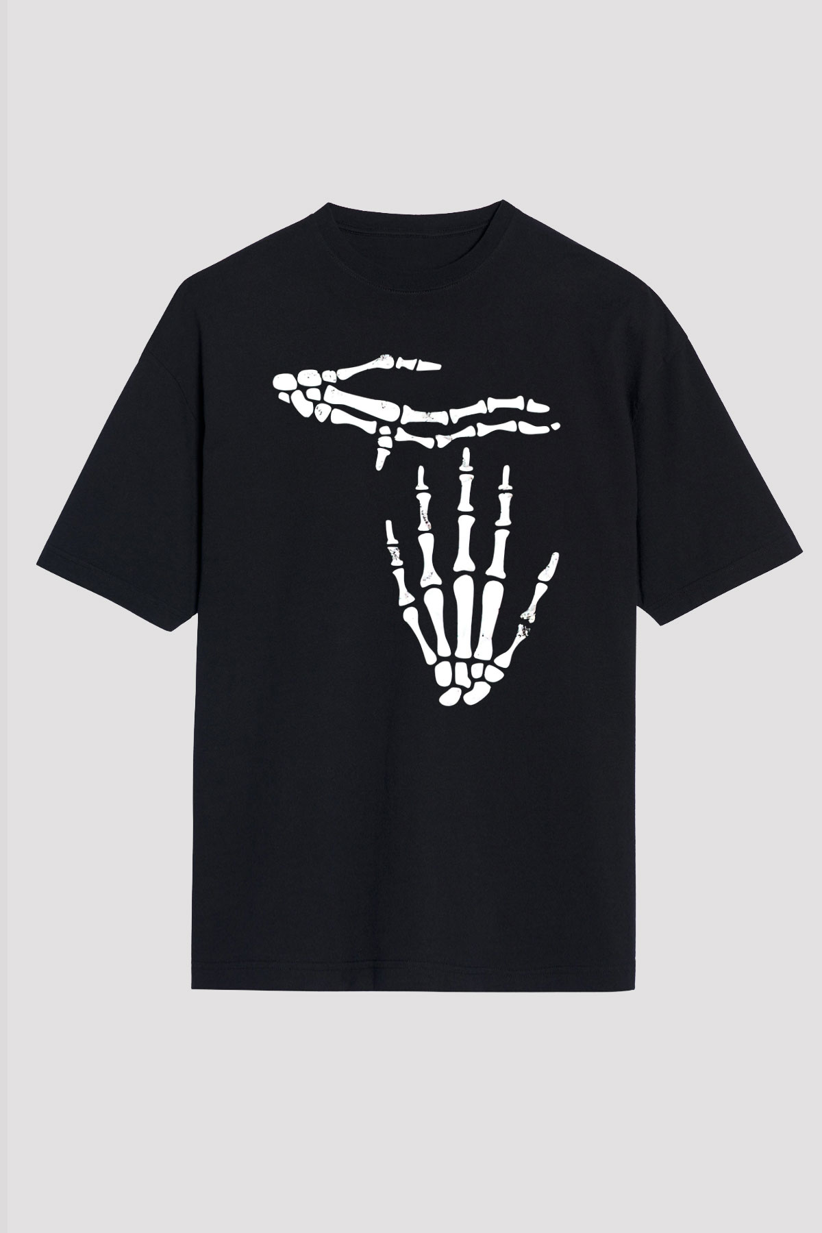Halloween Baskılı Unisex Siyah Oversize Tişört - Tshirt