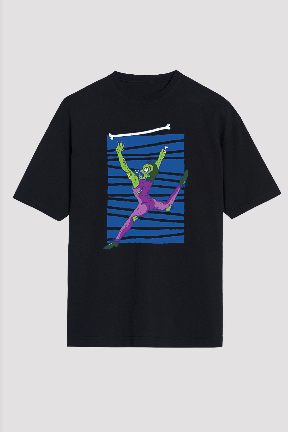 Halloween Baskılı Unisex Siyah Oversize Tişört - Tshirt