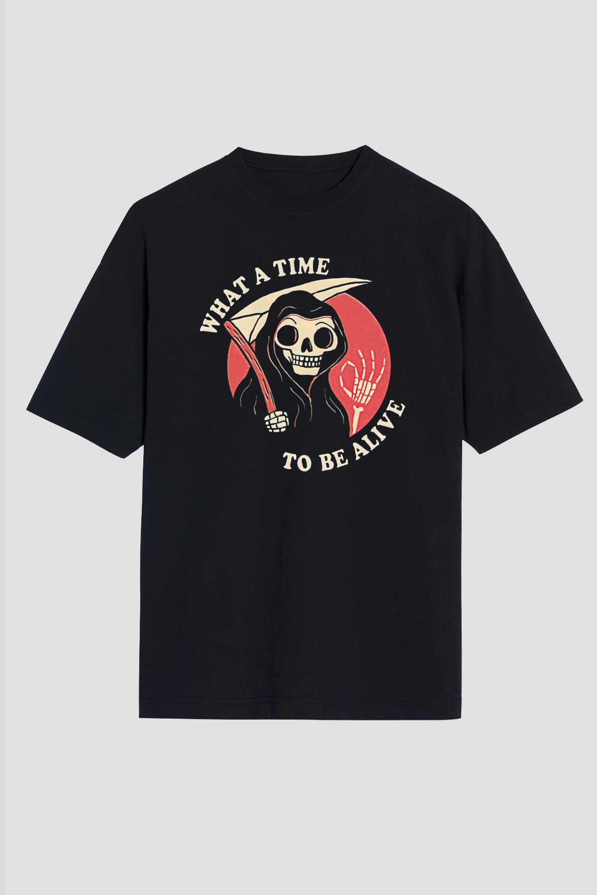Halloween Baskılı Unisex Siyah Oversize Tişört - Tshirt