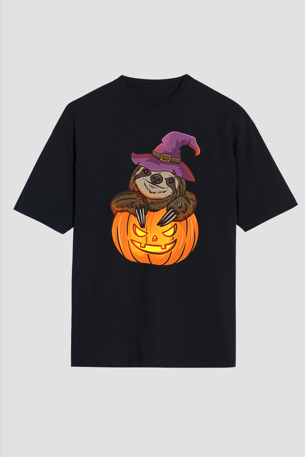 Halloween Baskılı Unisex Siyah Oversize Tişört - Tshirt