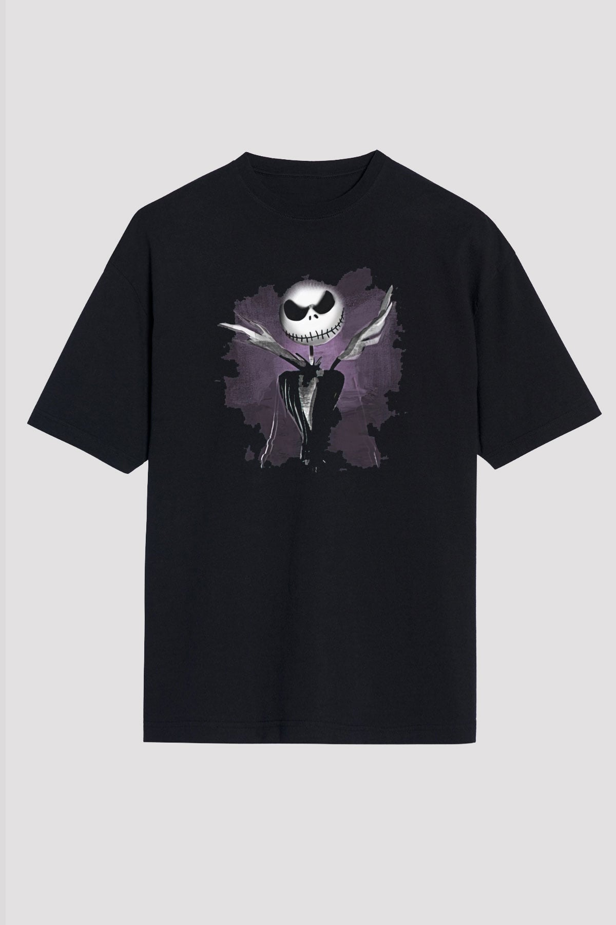 Halloween Baskılı Unisex Siyah Oversize Tişört - Tshirt