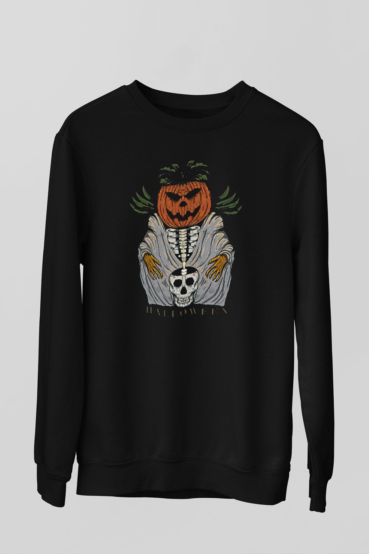 Halloween Baskılı Unisex Siyah Sweatshirt
