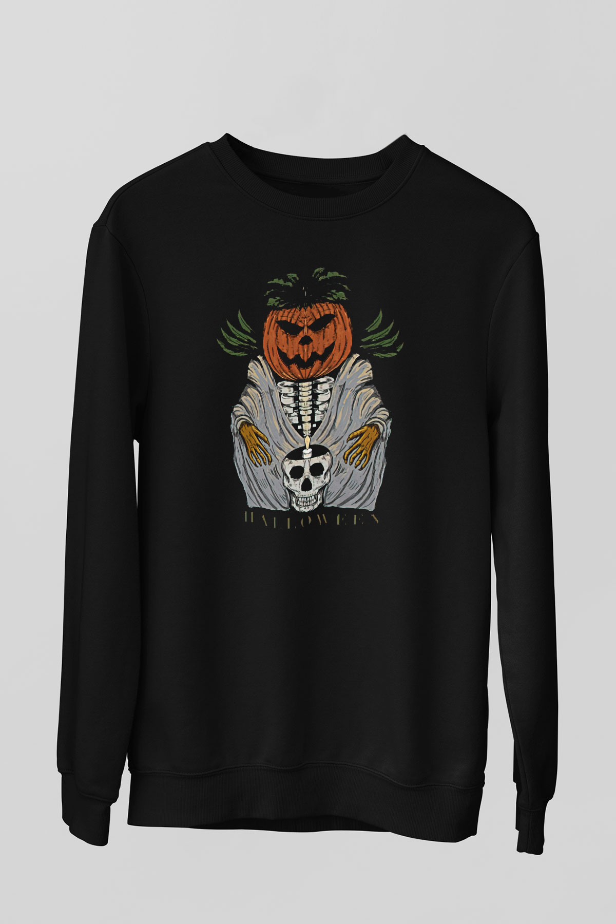 Halloween Baskılı Unisex Siyah Sweatshirt