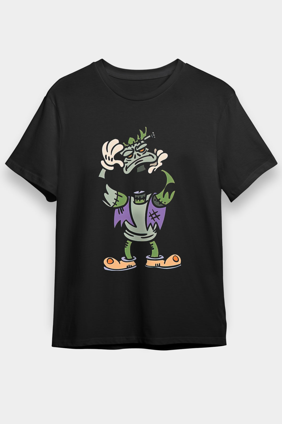 Halloween Baskılı Unisex Siyah Tişört - Tshirt