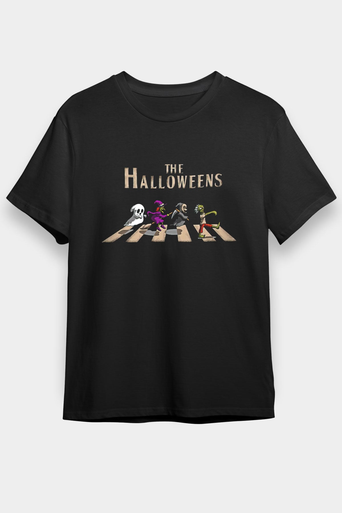 Halloween Baskılı Unisex Siyah Tişört - Tshirt