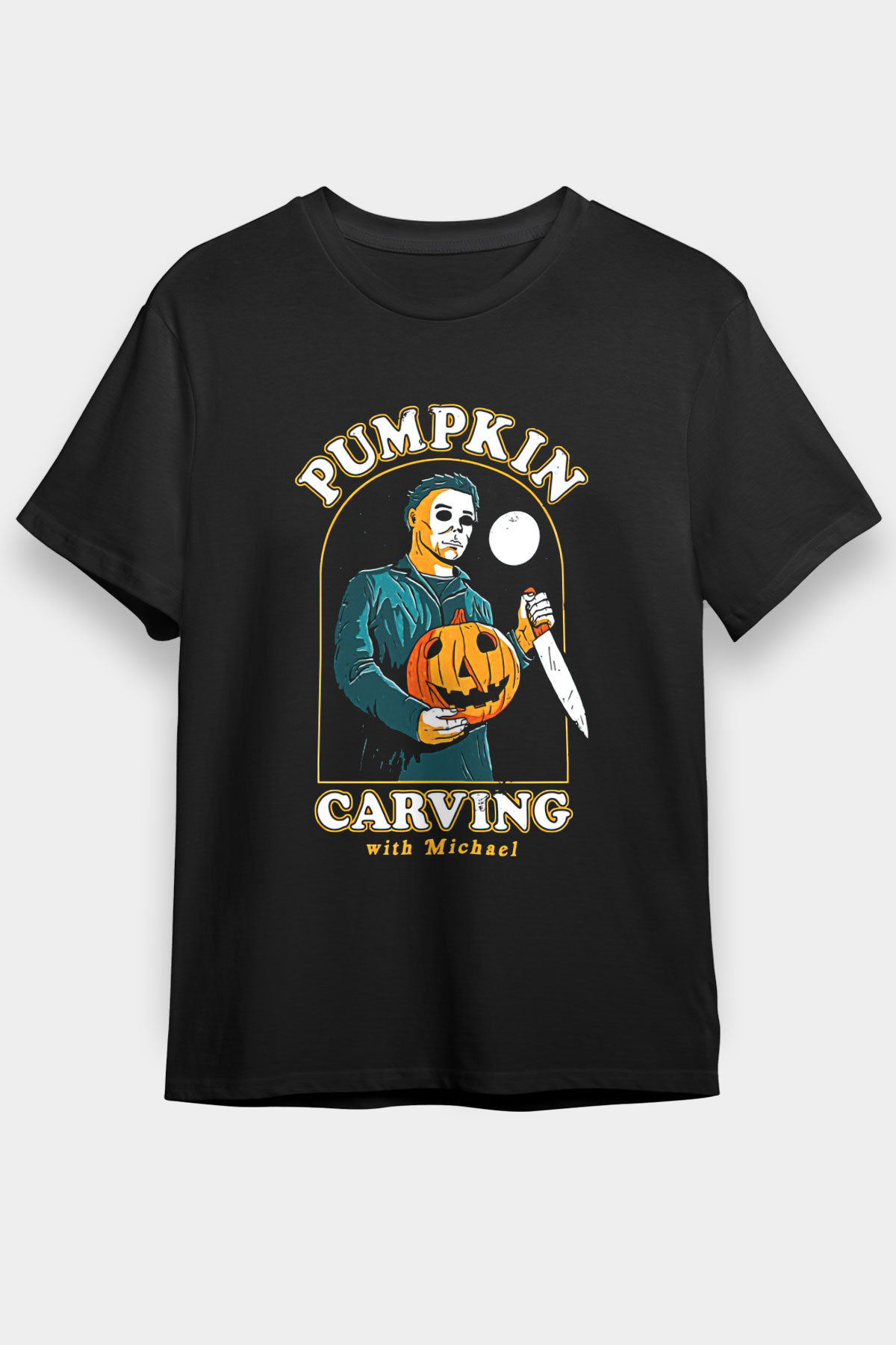 Halloween Baskılı Unisex Siyah Tişört - Tshirt