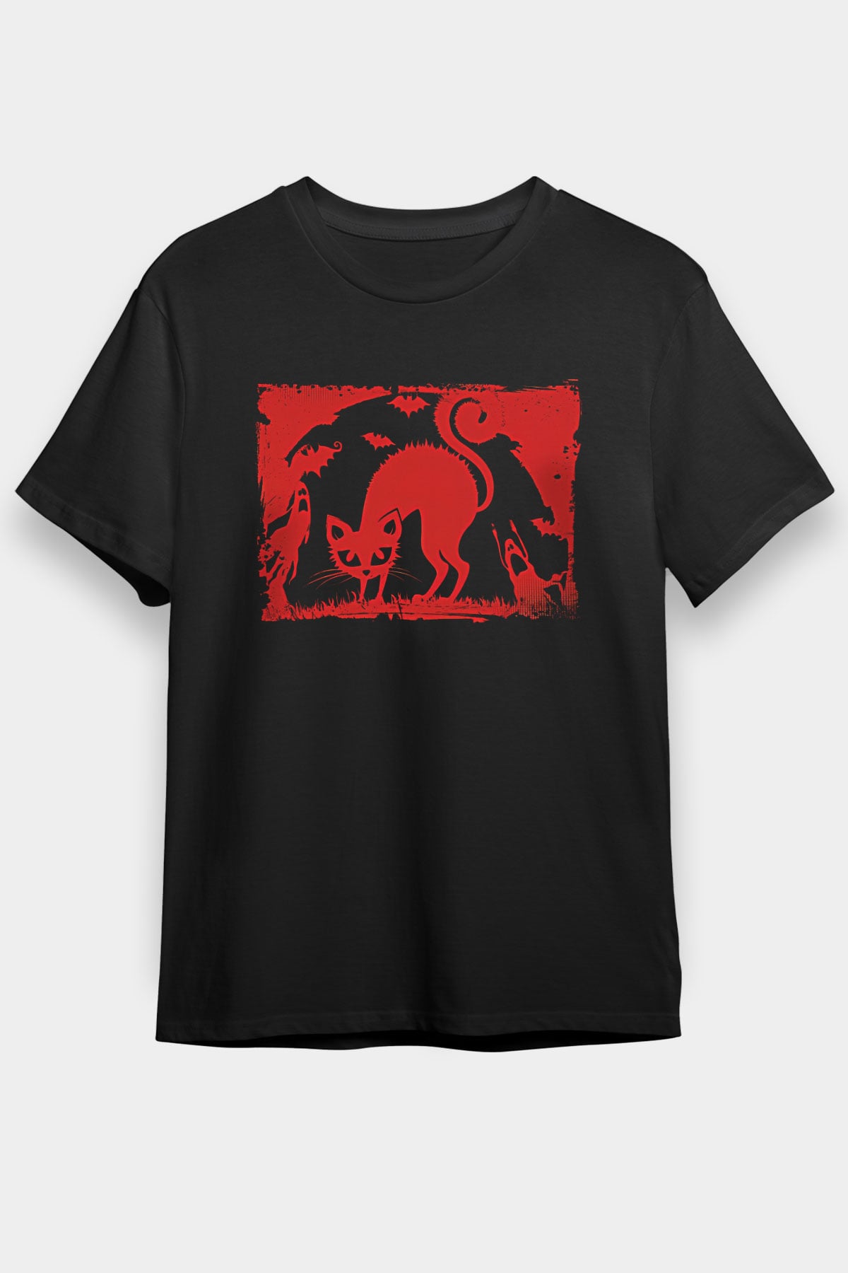 Halloween Baskılı Unisex Siyah Tişört - Tshirt