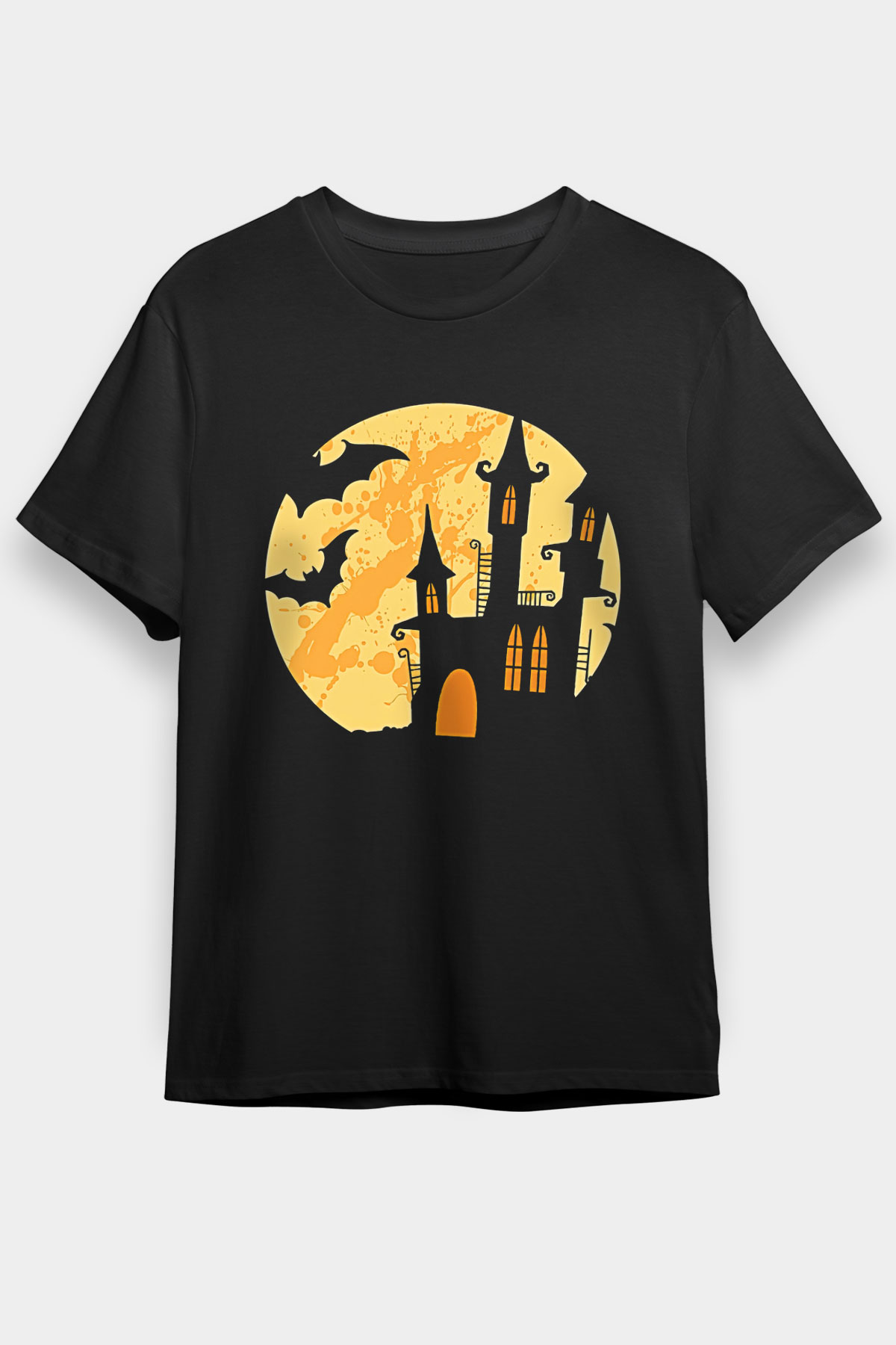 Halloween Baskılı Unisex Siyah Tişört - Tshirt