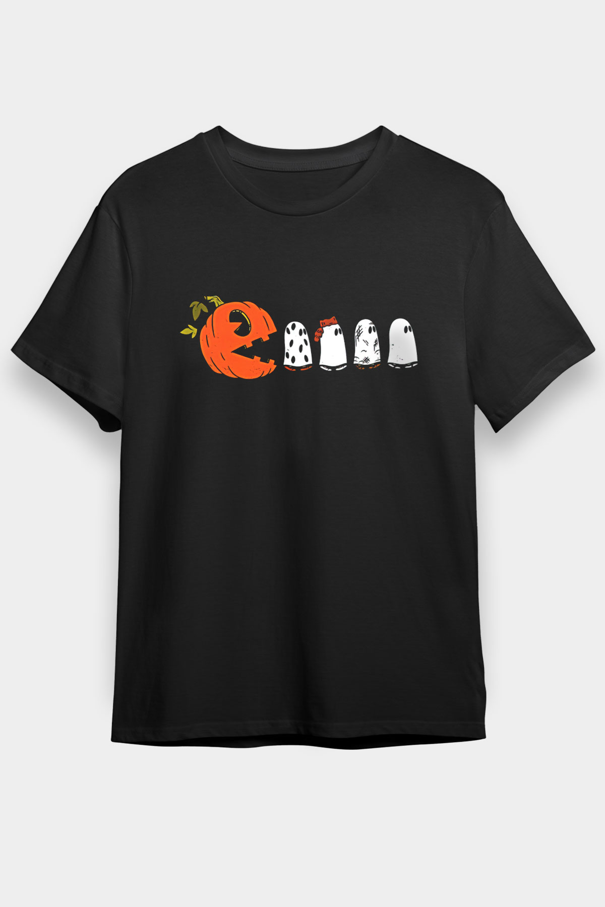 Halloween Baskılı Unisex Siyah Tişört - Tshirt