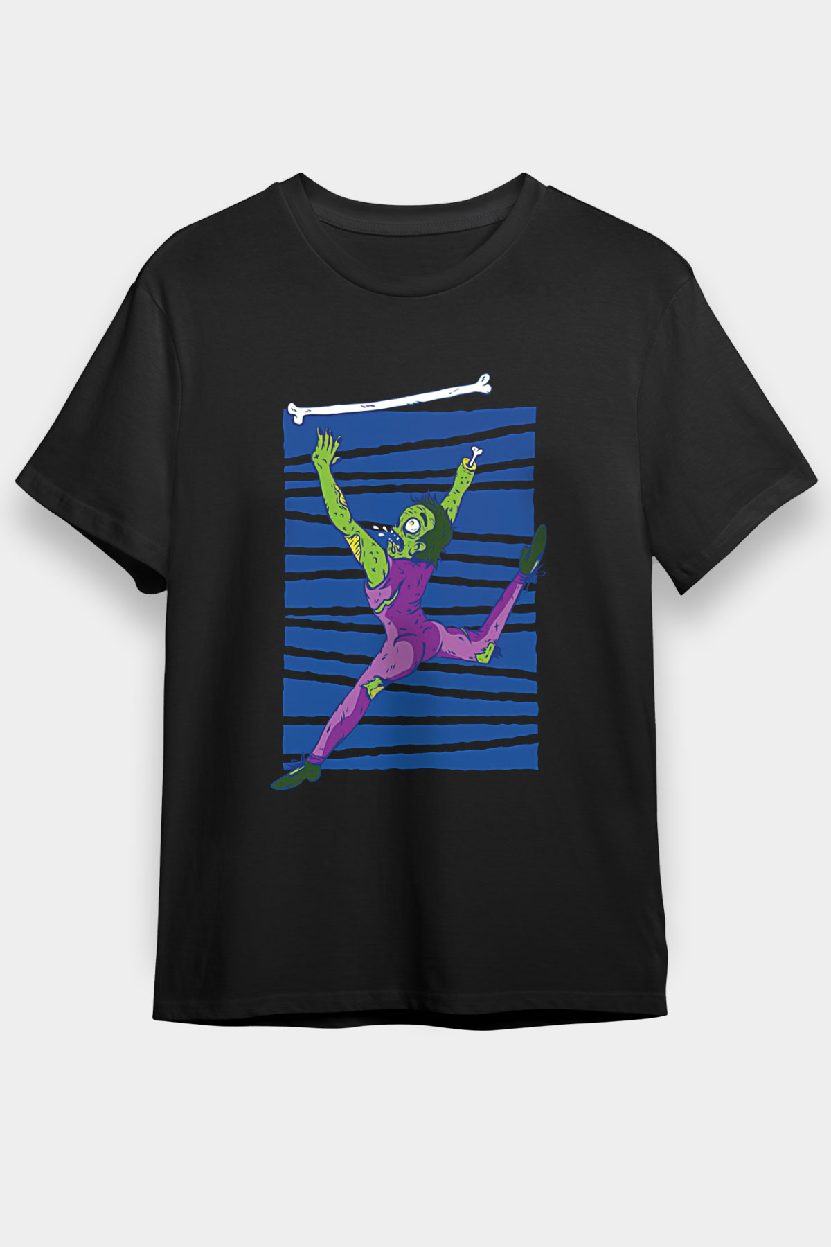 Halloween Baskılı Unisex Siyah Tişört - Tshirt