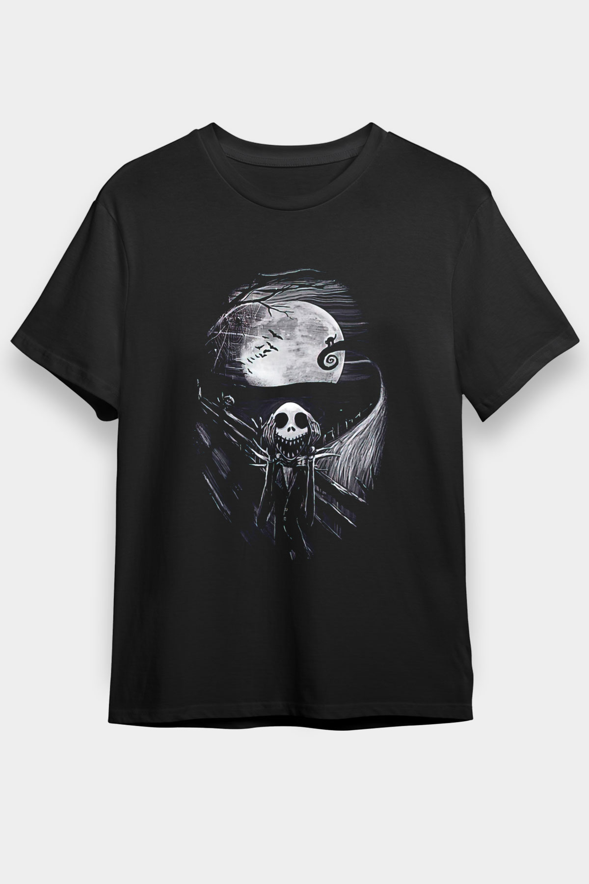 Halloween Baskılı Unisex Siyah Tişört - Tshirt