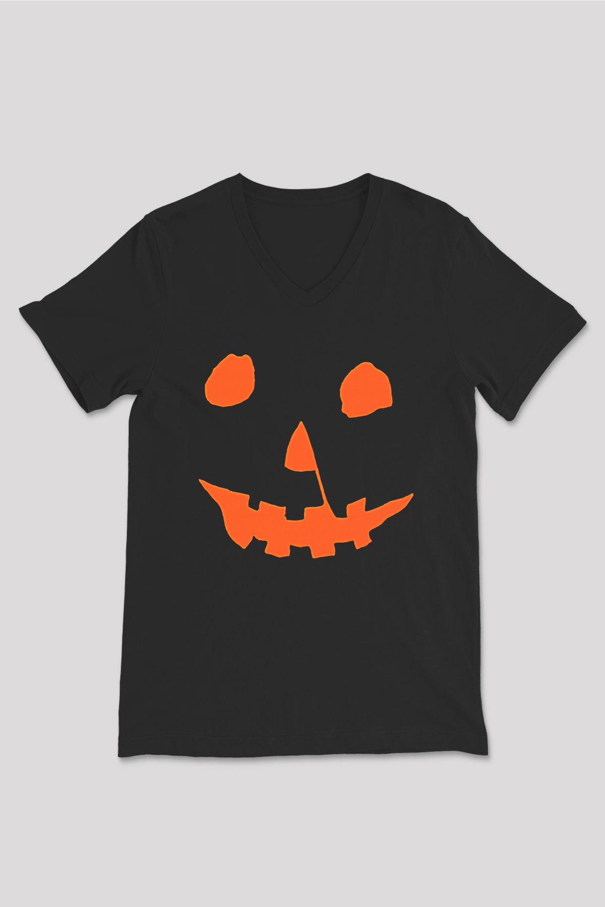 Halloween Baskılı Unisex Siyah V Yaka Tişört - Tshirt