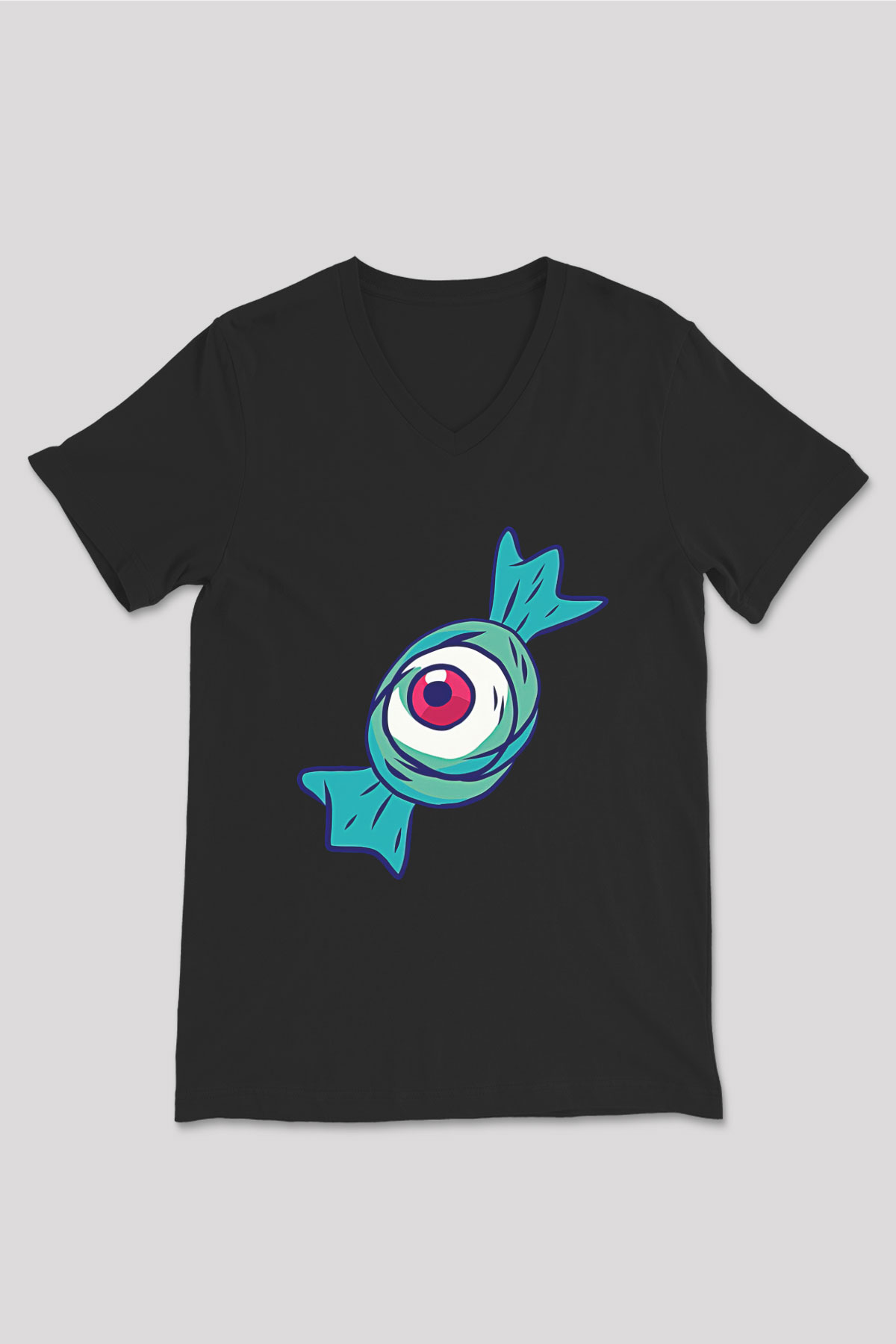 Halloween Baskılı Unisex Siyah V Yaka Tişört - Tshirt