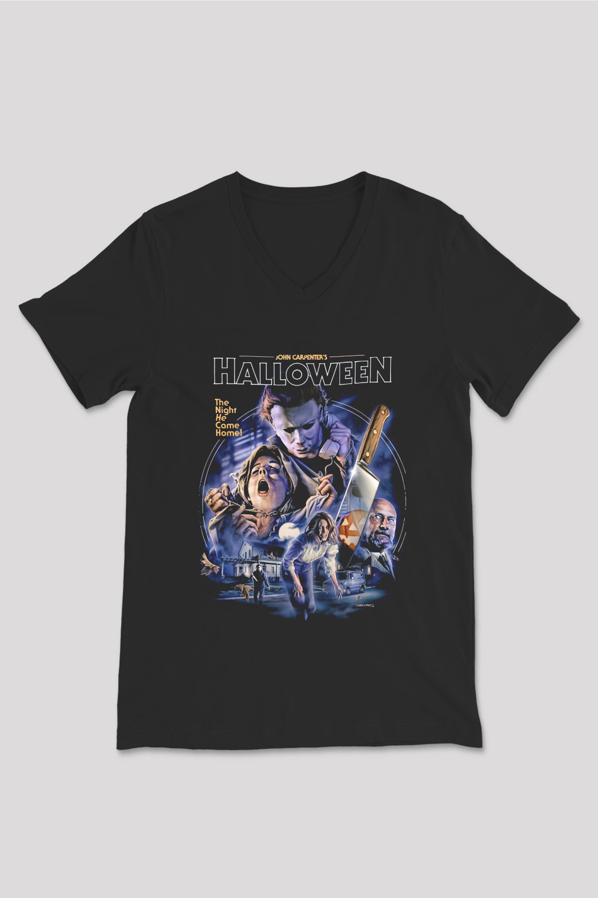 Halloween Siyah Unisex V Yaka Tişört
