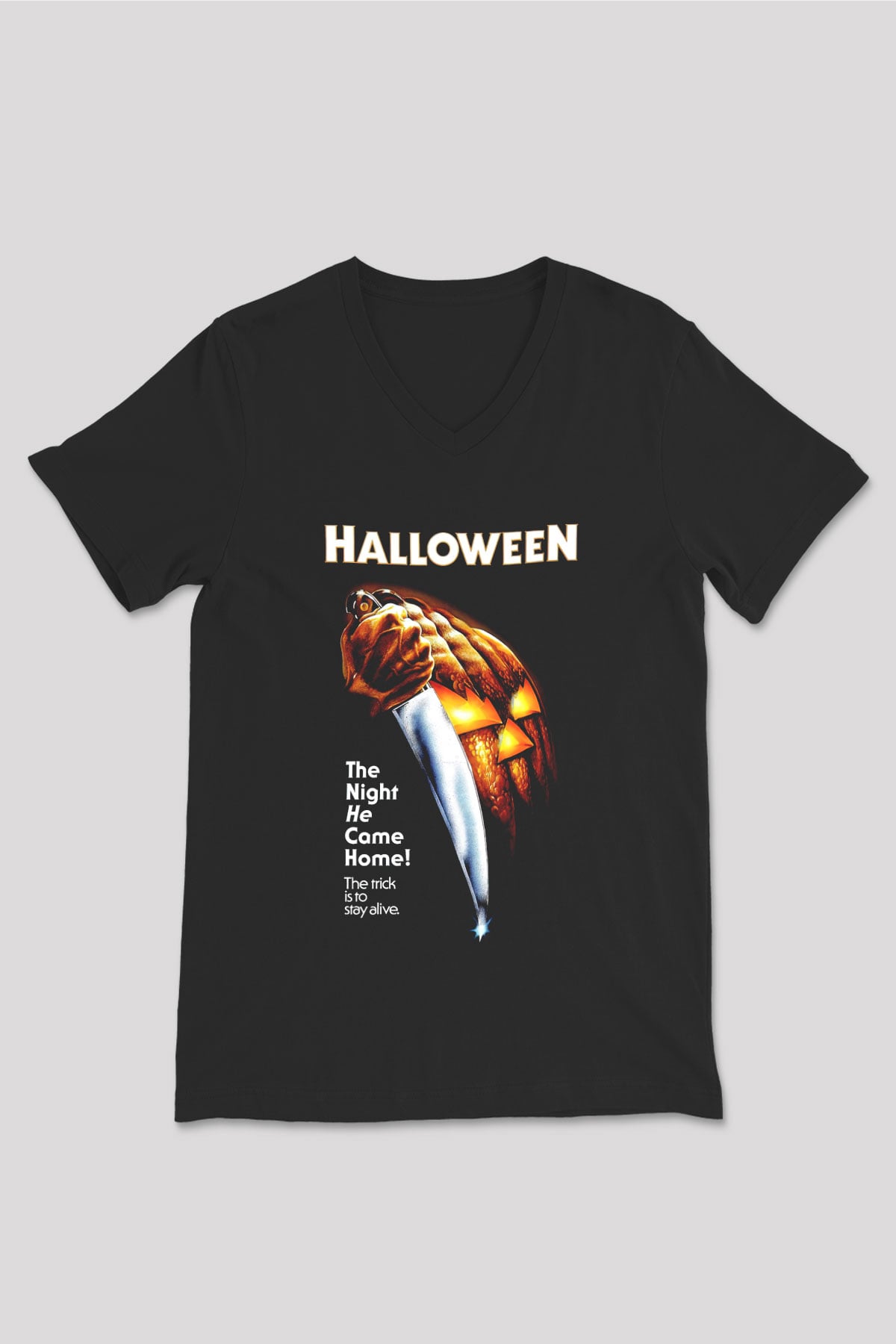 Halloween Siyah Unisex V Yaka Tişört