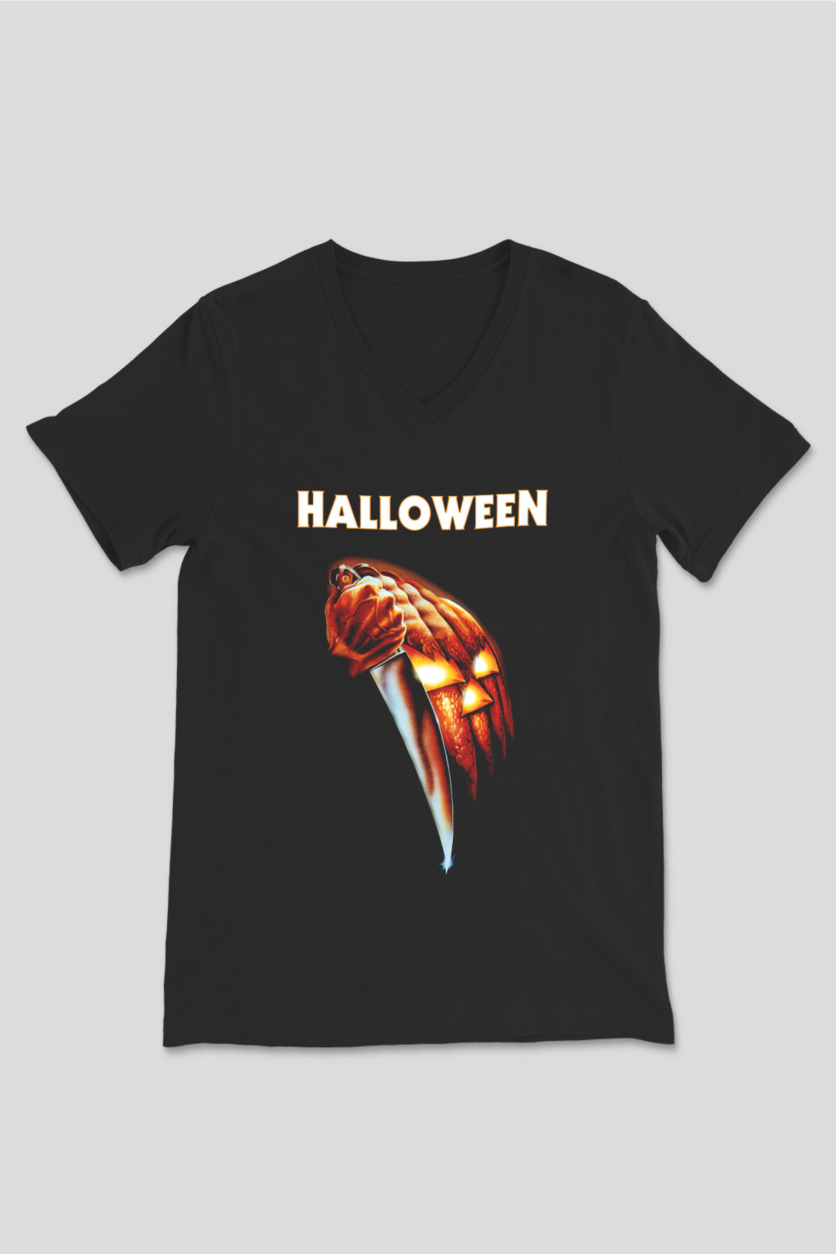 Halloween Siyah Unisex V Yaka Tişört T-Shirt
