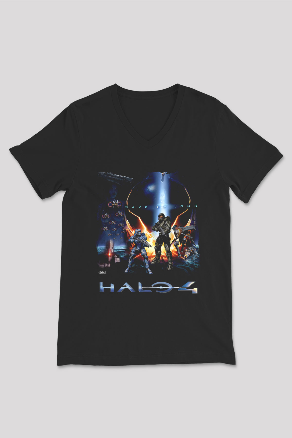 Halo Wars Siyah Unisex V Yaka Tişört