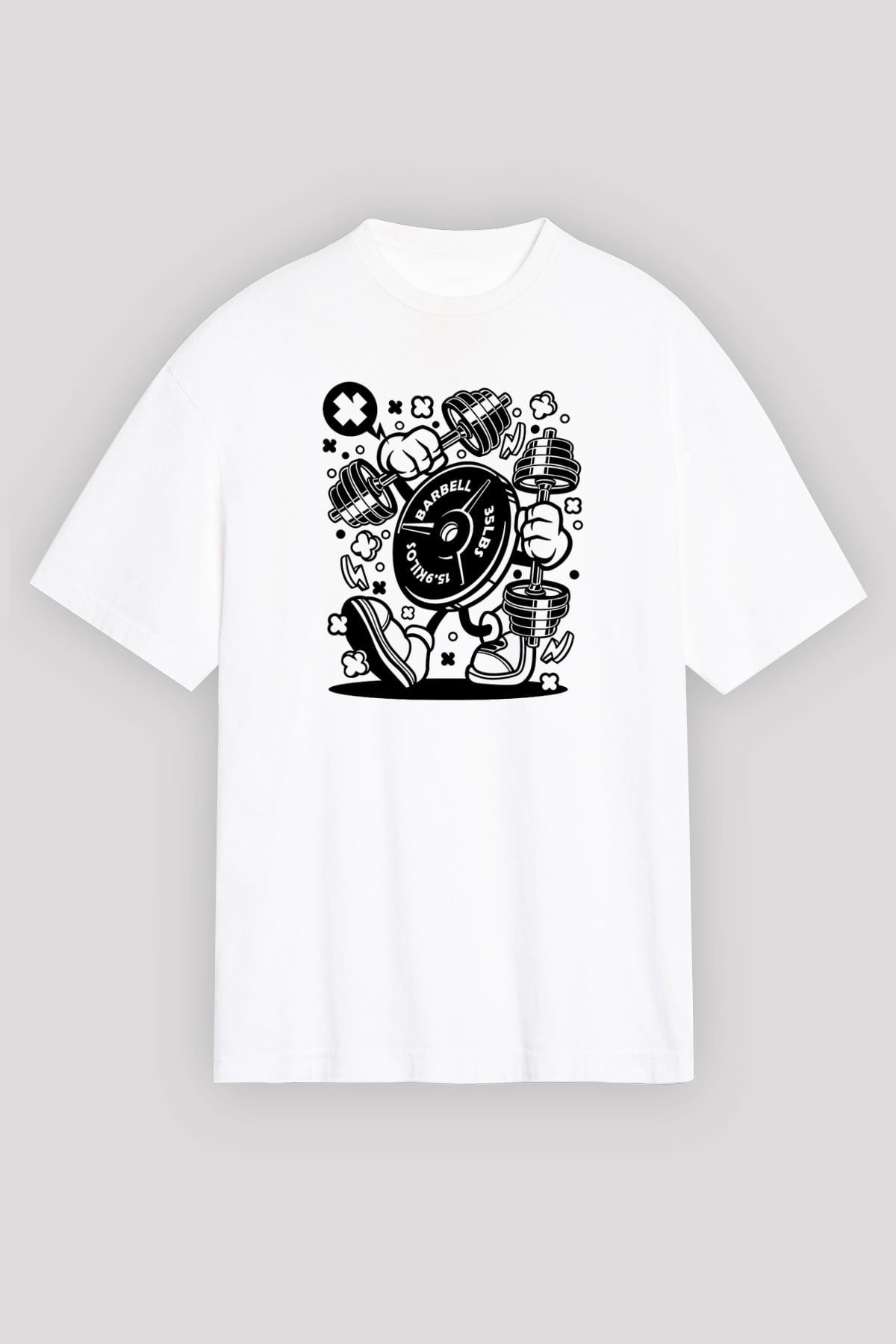 Halter Baskılı Unisex Beyaz Oversize Tişört - Tshirt