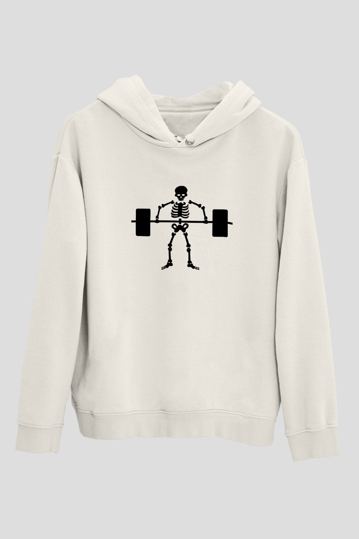 Halter Baskılı Unisex Ekru Hoodie