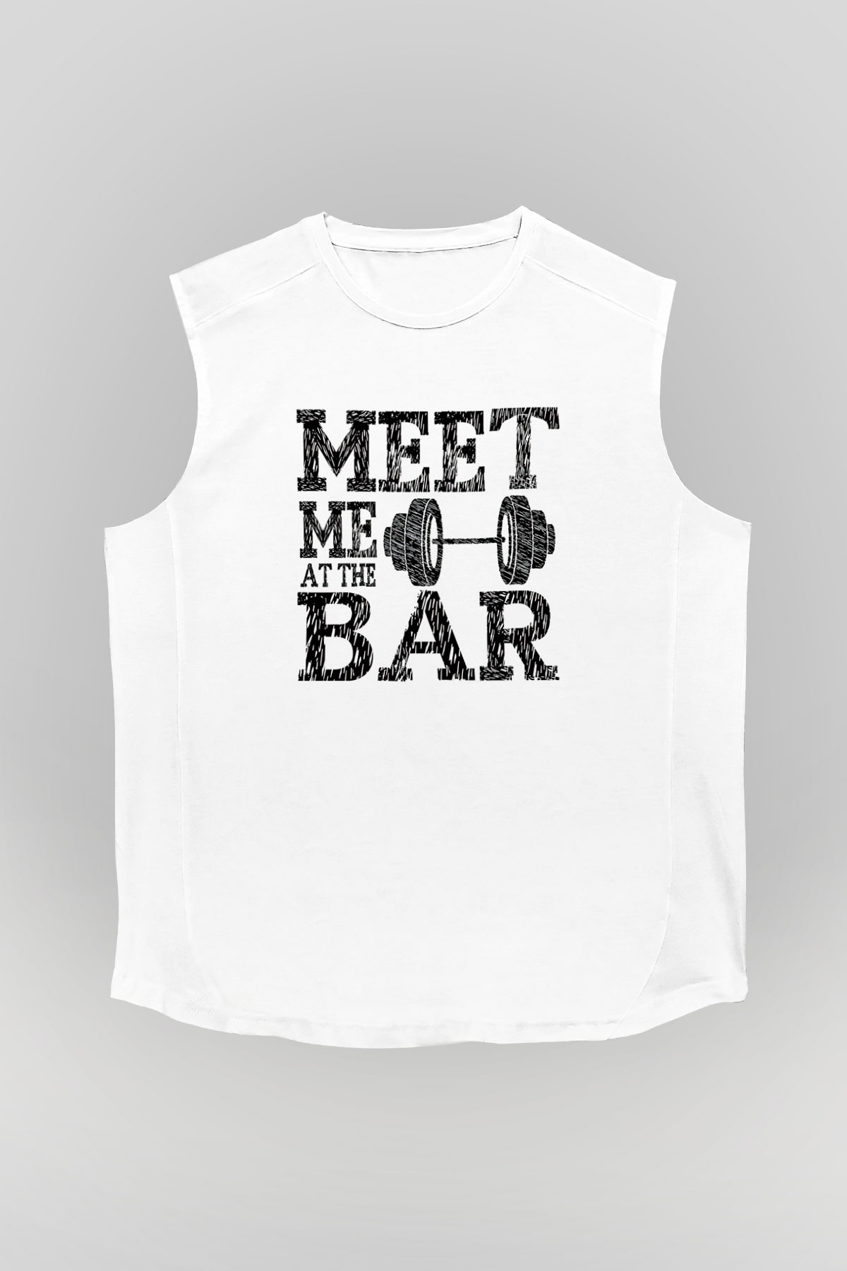 Halter Baskılı Unisex Kolsuz Beyaz Tişört