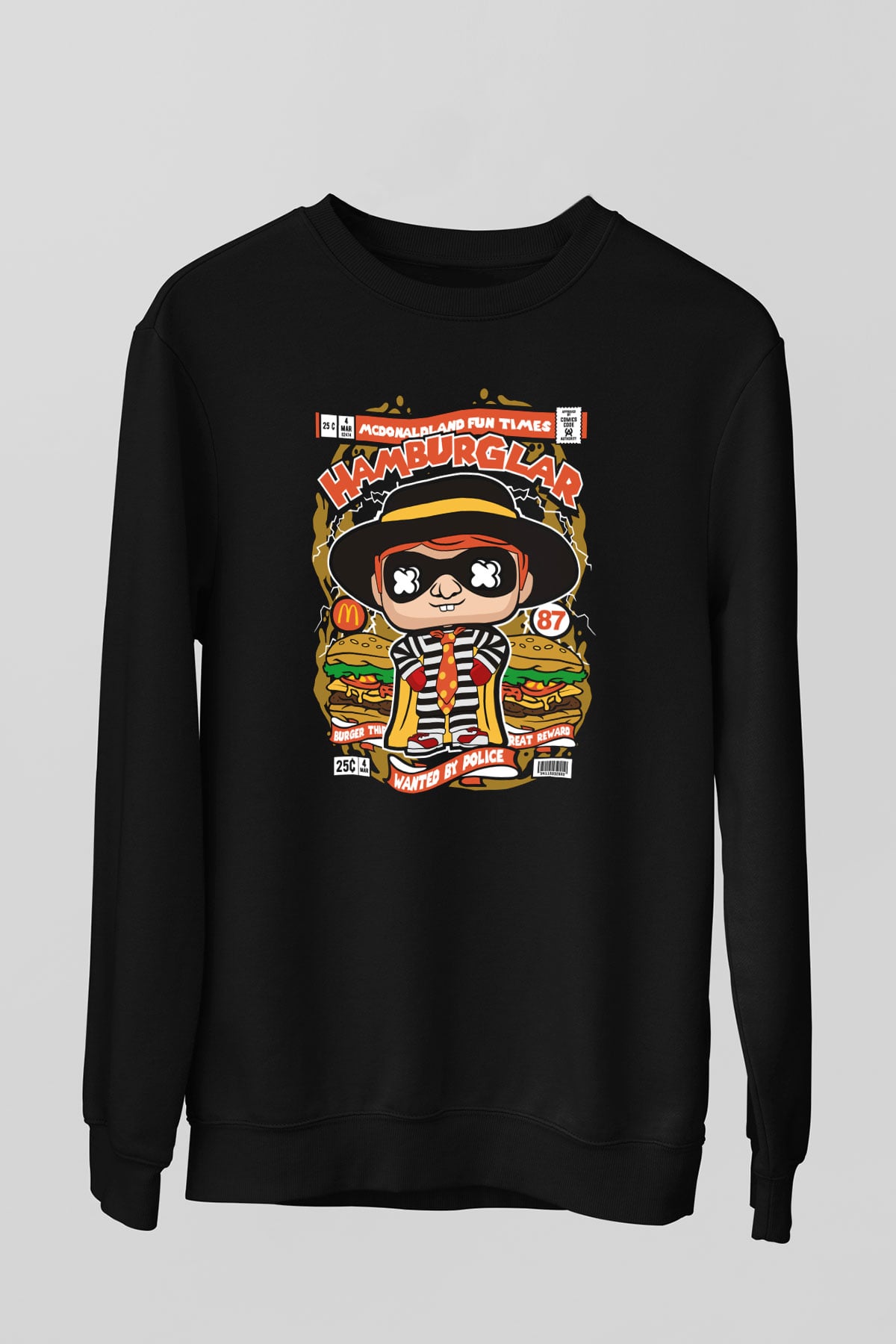 Hamburglar Baskılı Unisex Siyah Sweatshirt