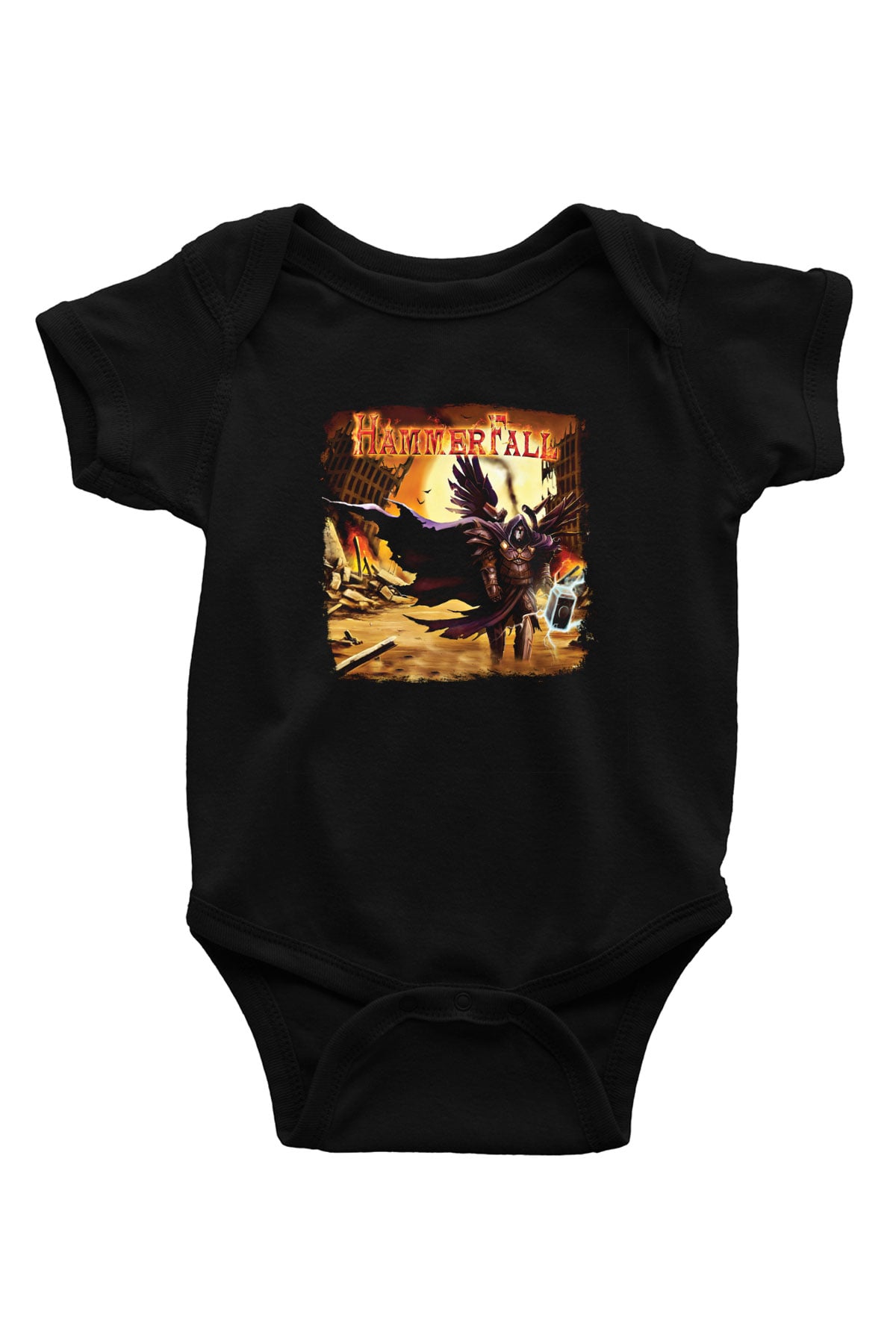 HammerFall Baskılı Unisex Siyah Bebek Body - Zıbın