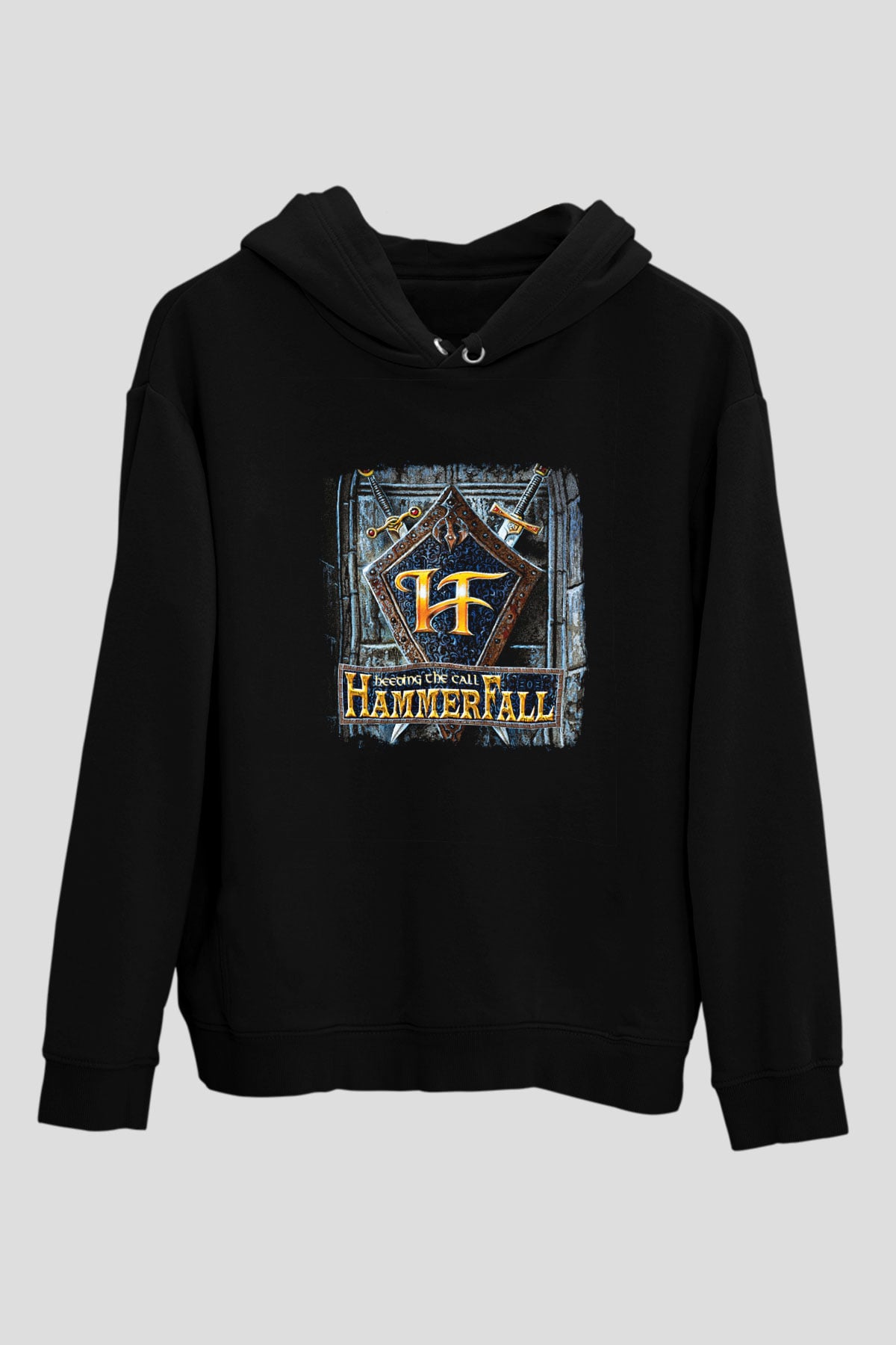 HammerFall Baskılı Unisex Siyah Hoodie