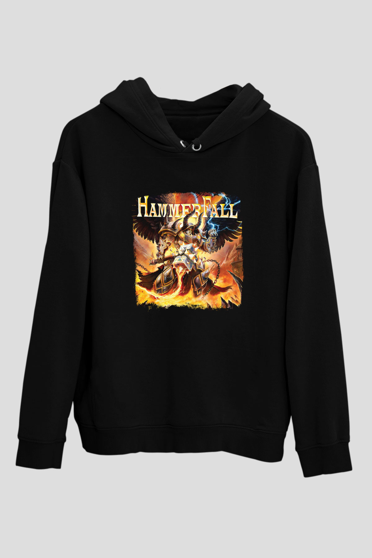 HammerFall Baskılı Unisex Siyah Hoodie
