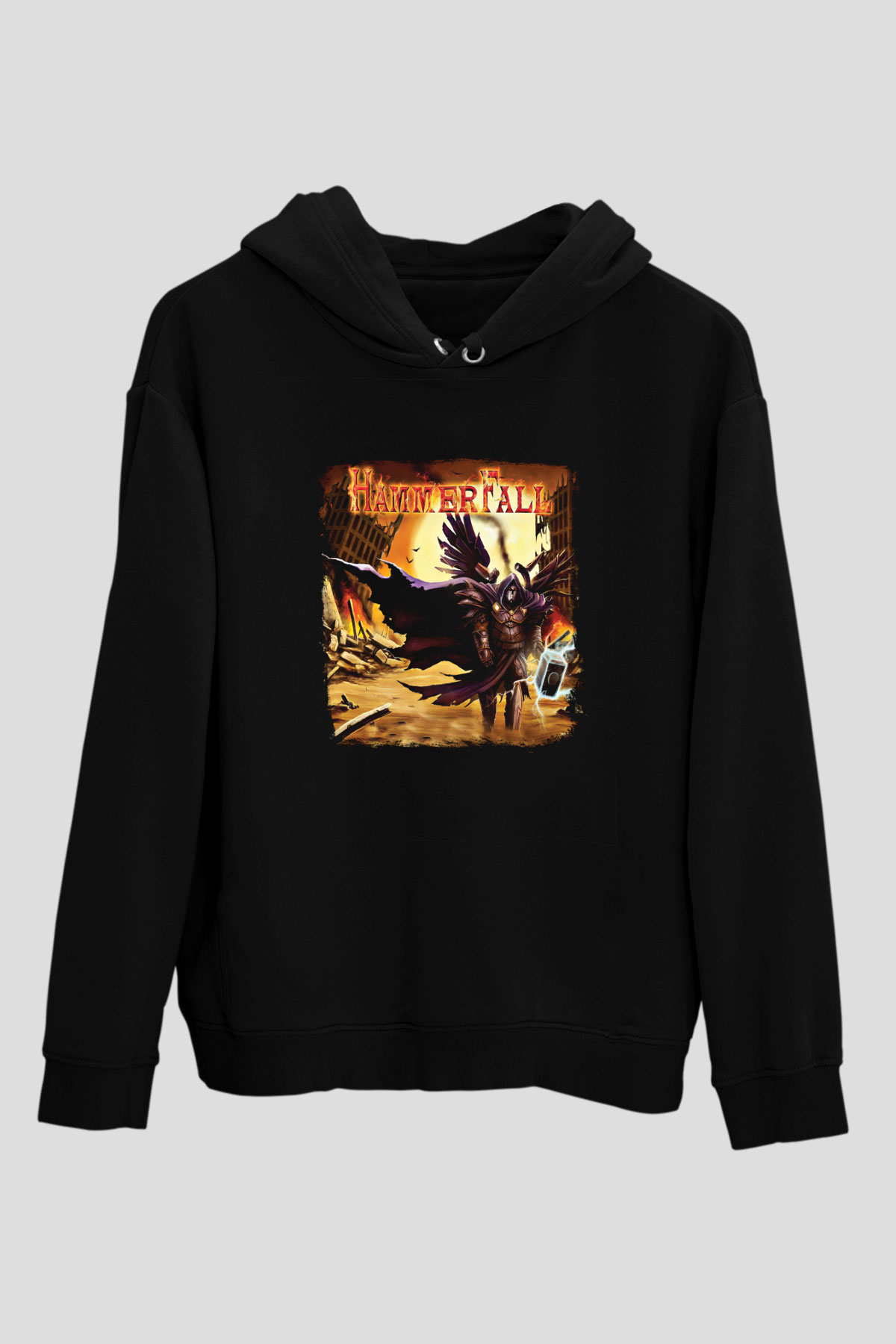 HammerFall Baskılı Unisex Siyah Hoodie
