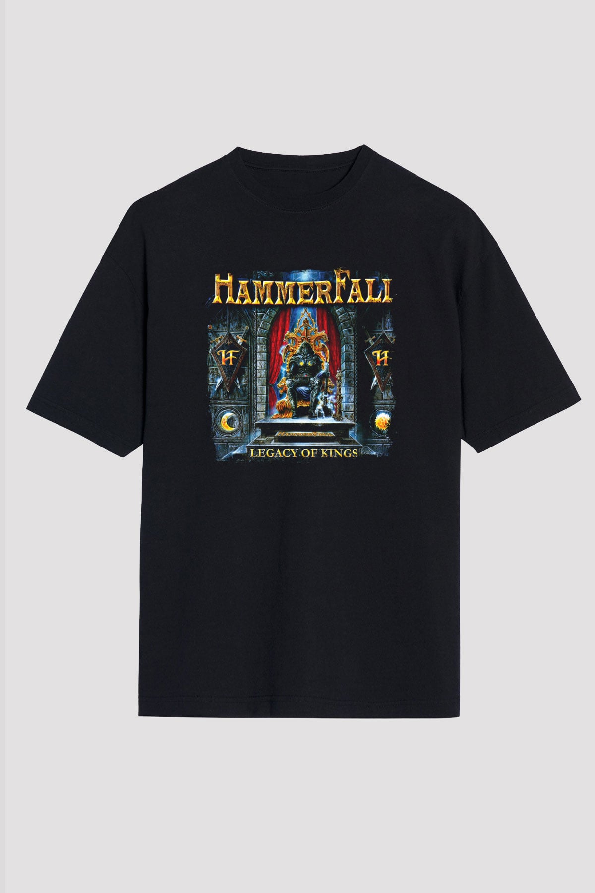 HammerFall Baskılı Unisex Siyah Oversize Tişört