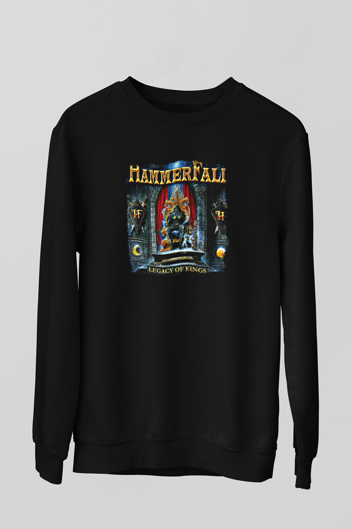 HammerFall Baskılı Unisex Siyah Sweatshirt