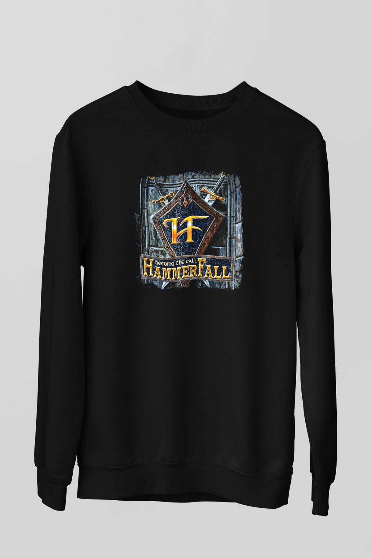 HammerFall Baskılı Unisex Siyah Sweatshirt