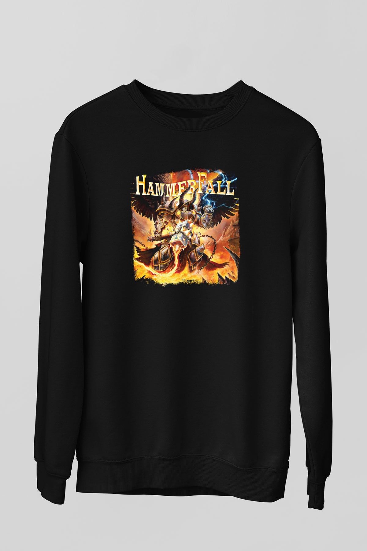 HammerFall Baskılı Unisex Siyah Sweatshirt
