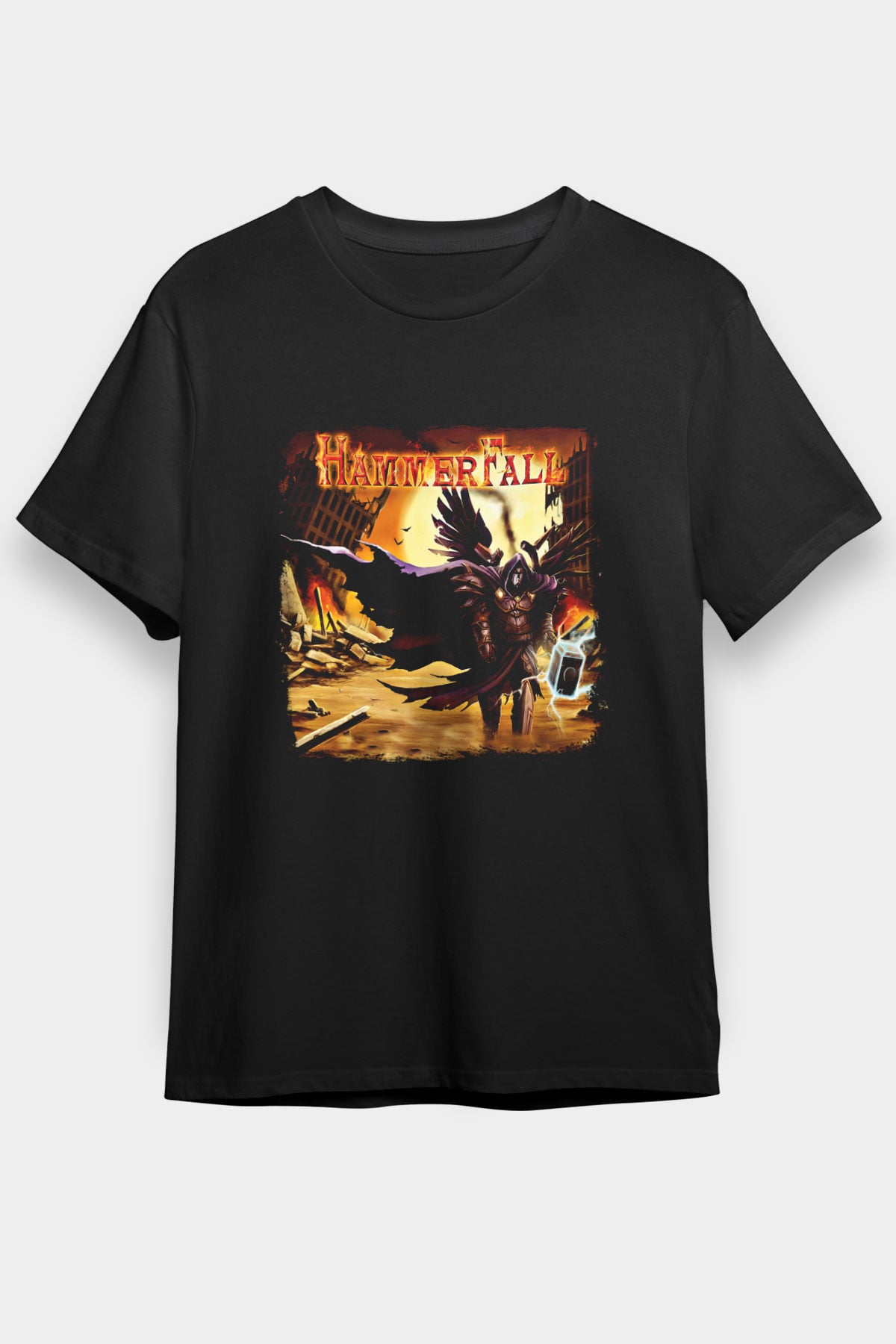 HammerFall Baskılı Unisex Siyah Tişört
