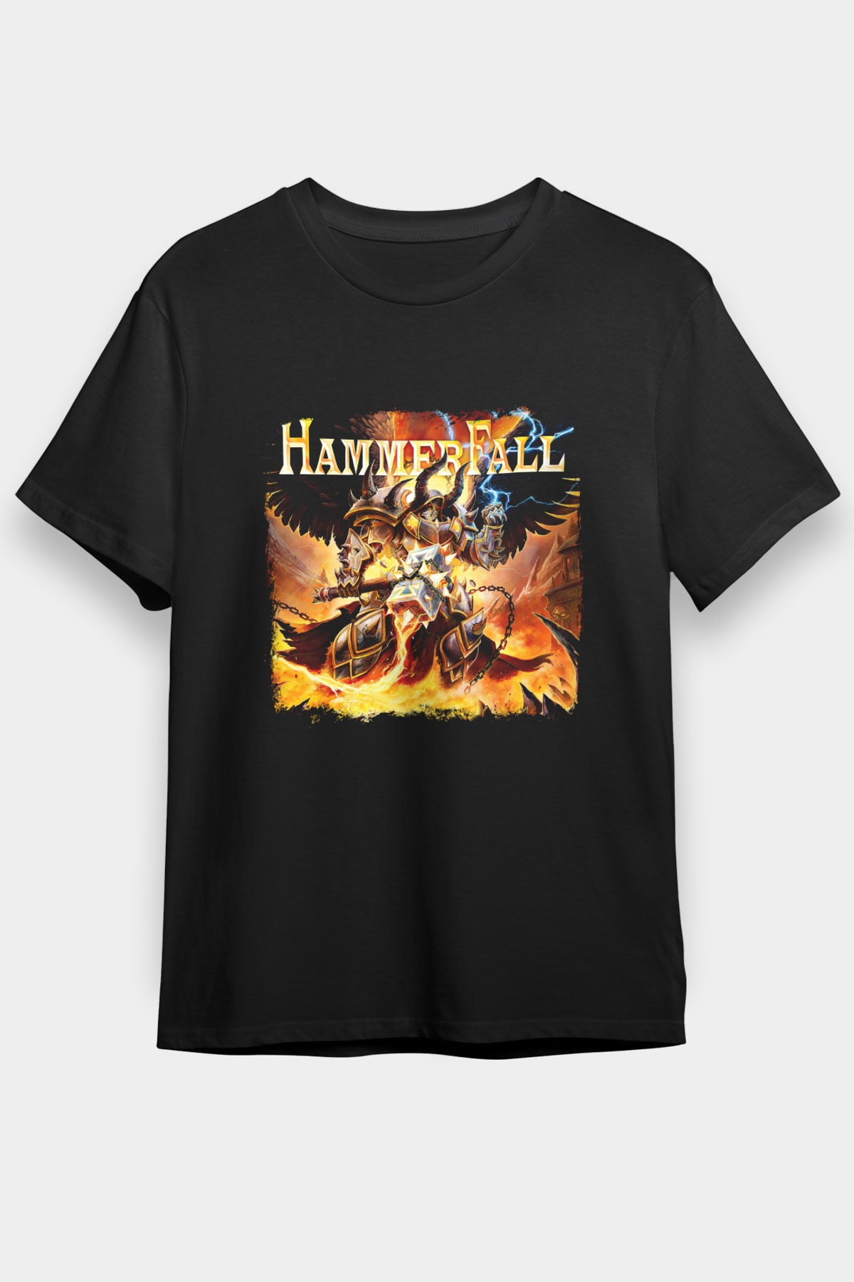 HammerFall Baskılı Unisex Siyah Tişört