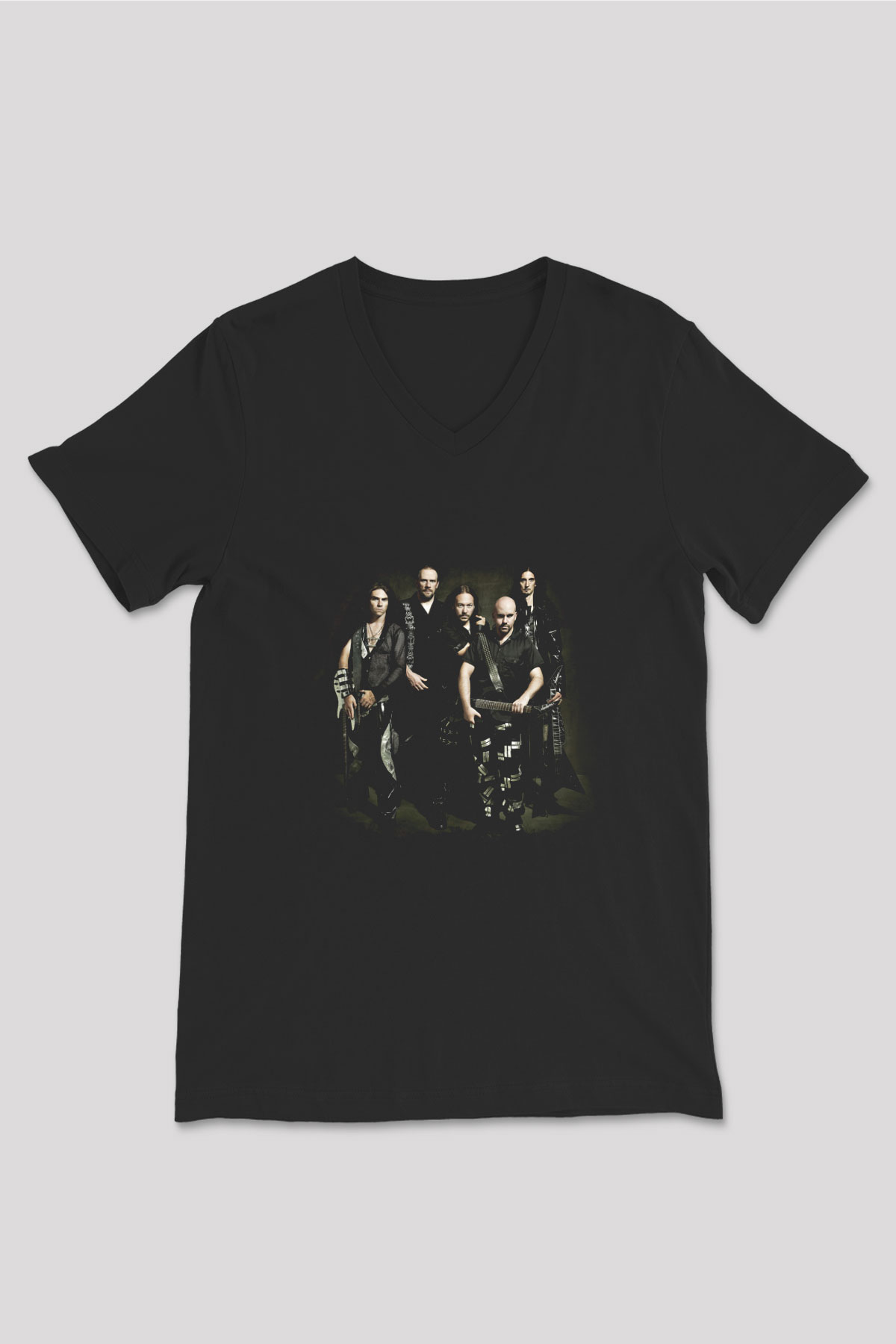 HammerFall Baskılı Unisex Siyah V Yaka Tişört