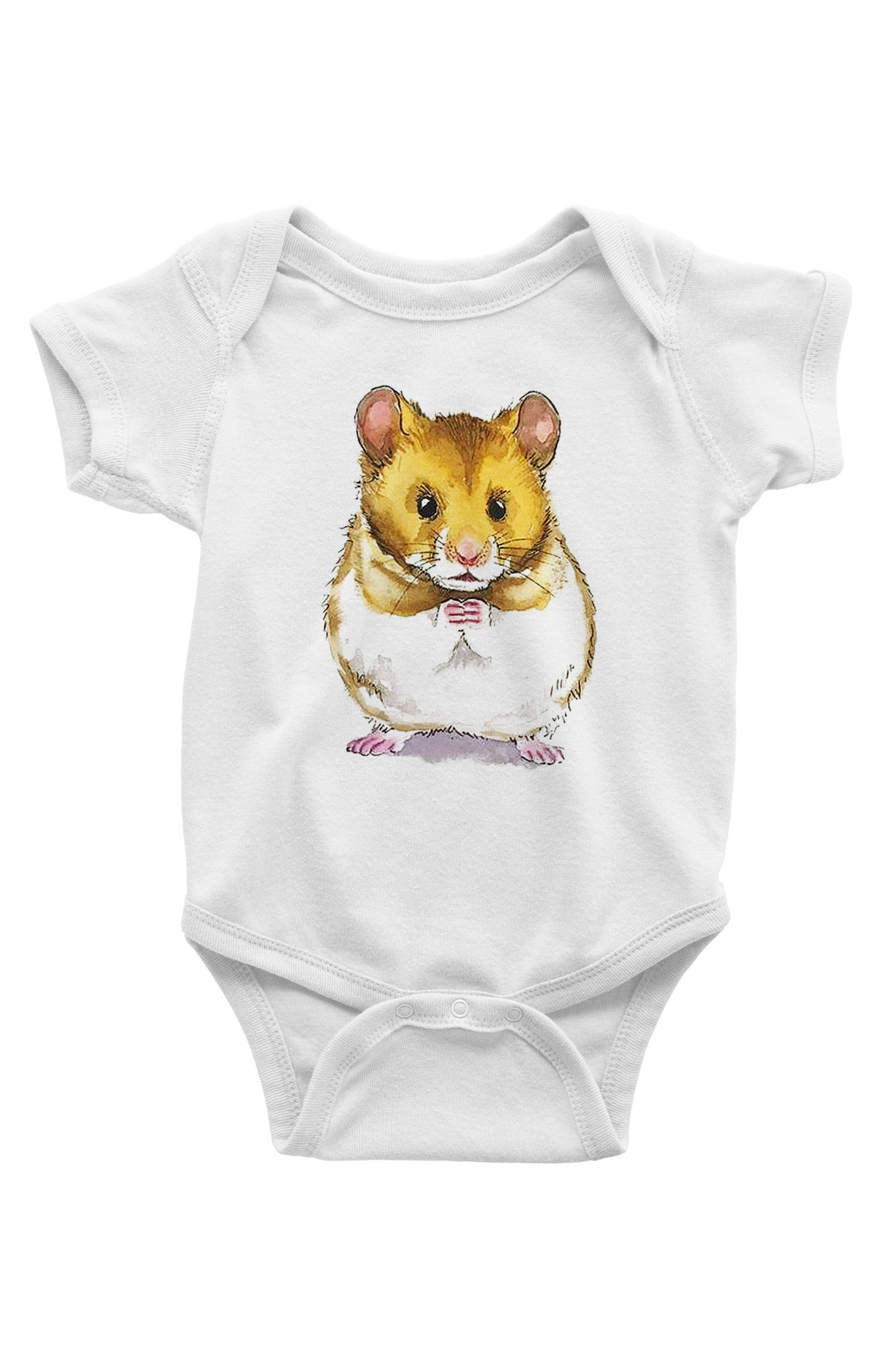 Hamster Baskılı Beyaz Unisex Bebek Body - Zıbın