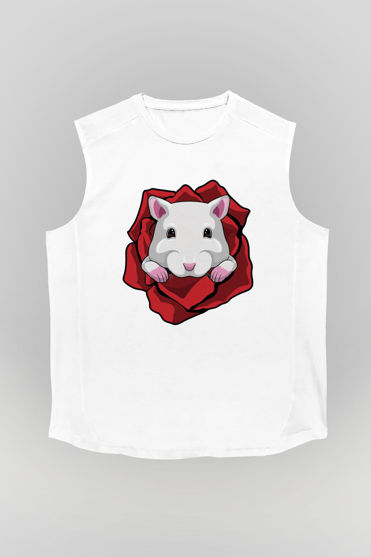 Hamster Beyaz Unisex Kolsuz Tişört