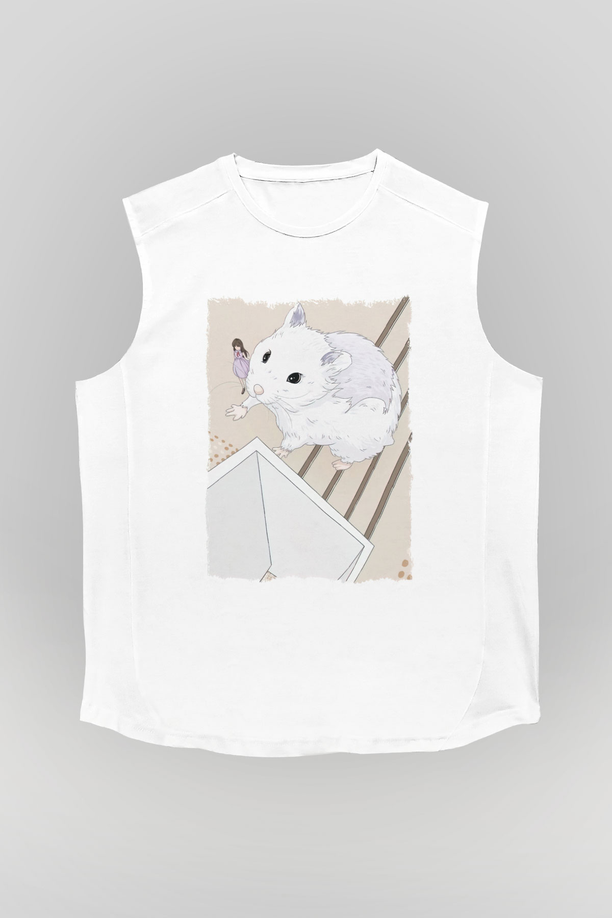 Hamster Beyaz Unisex Kolsuz Tişört