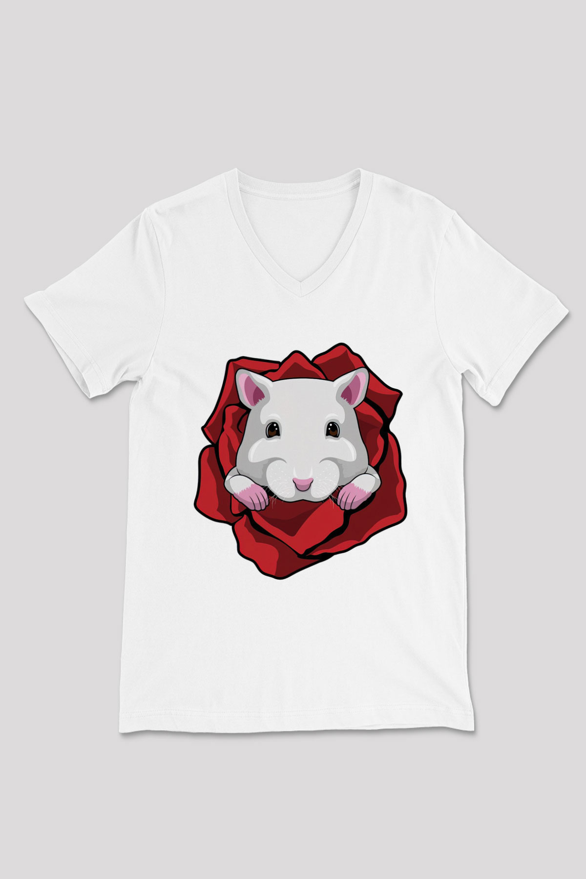 Hamster Beyaz Unisex V Yaka Tişört