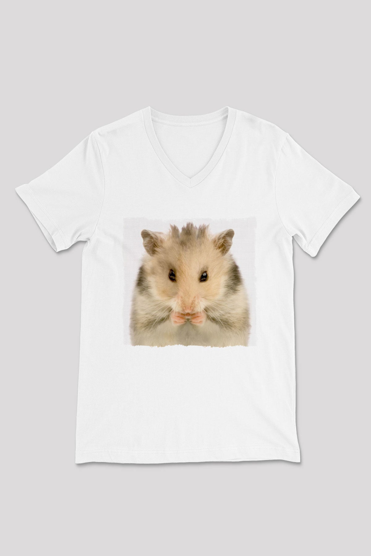Hamster Beyaz Unisex V Yaka Tişört