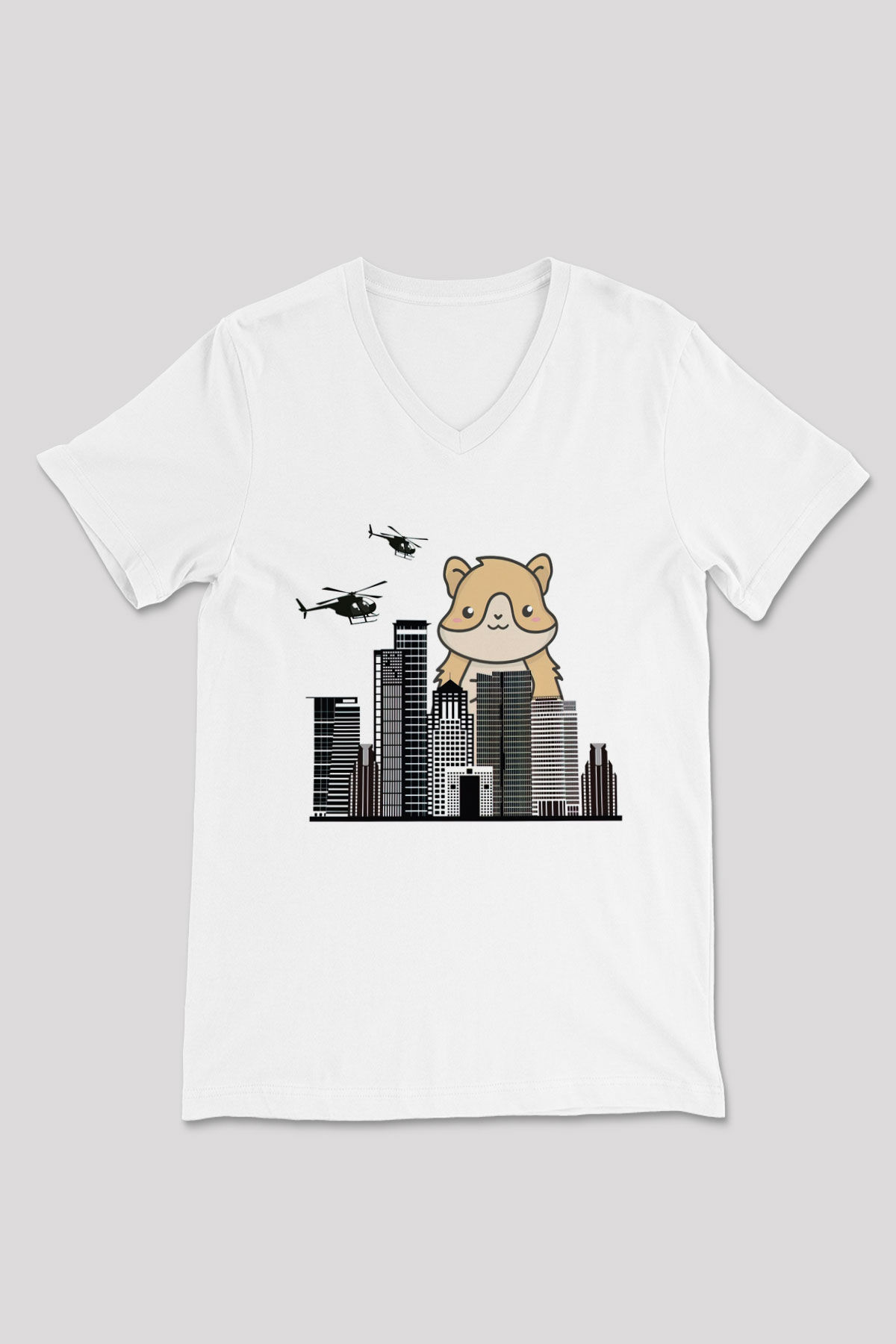 Hamster Beyaz Unisex V Yaka Tişört