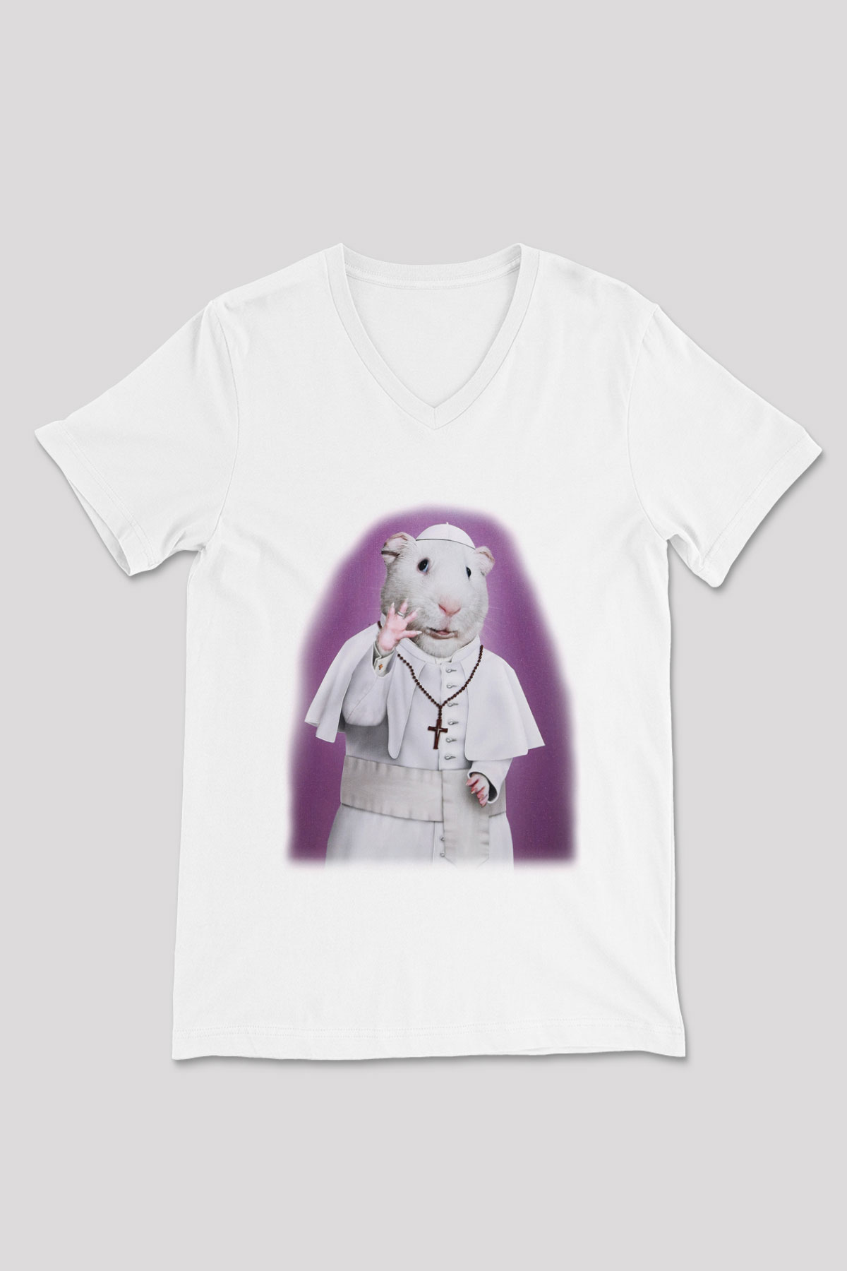 Hamster Beyaz Unisex V Yaka Tişört T-Shirt