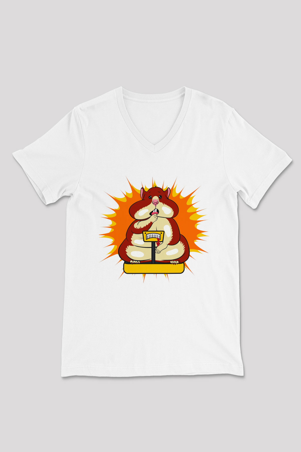 Hamster Beyaz Unisex V Yaka Tişört T-Shirt