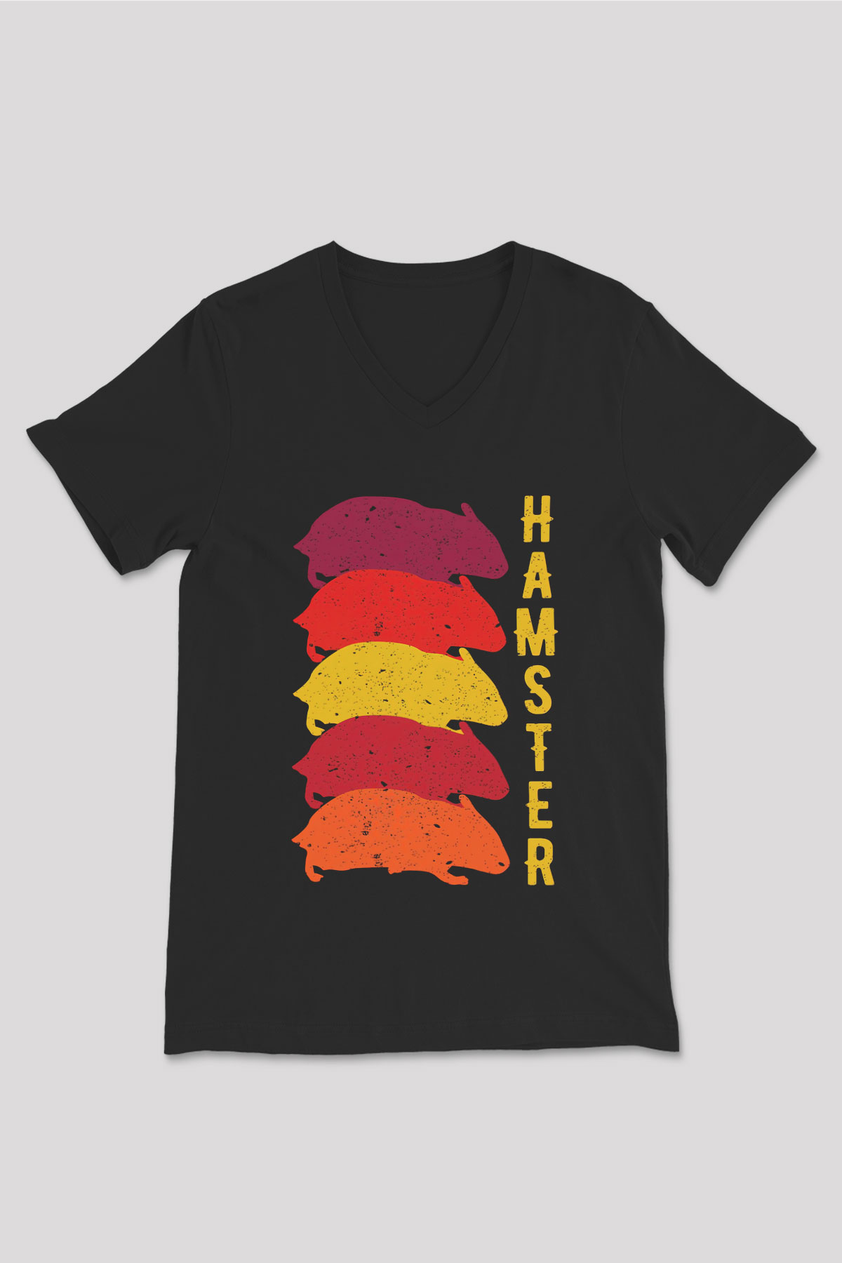 Hamster Siyah Unisex V Yaka Tişört