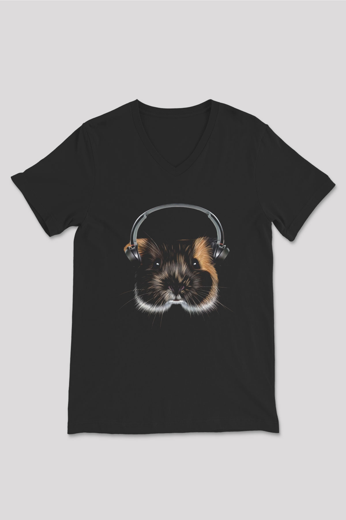 Hamster Siyah Unisex V Yaka Tişört